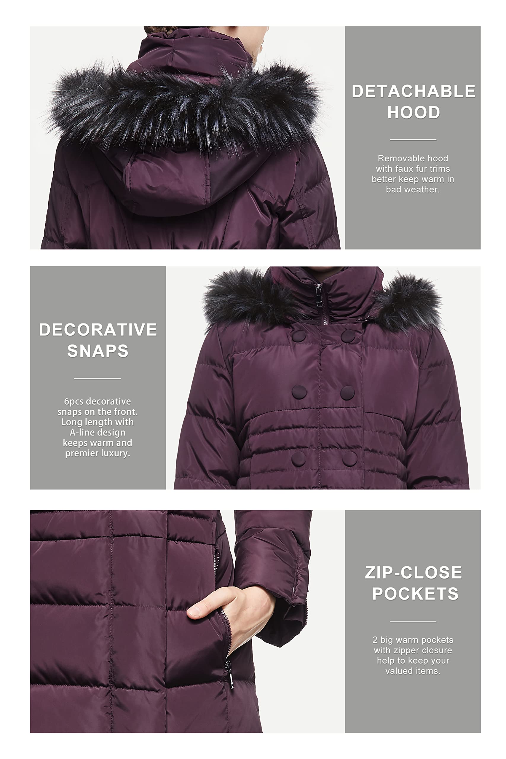 Orolay Women's Winter Warm Hooded Down Jacket with Fur Trim - Long Puffer Coat for Cold Weather, Outdoor Activities & Daily Wear