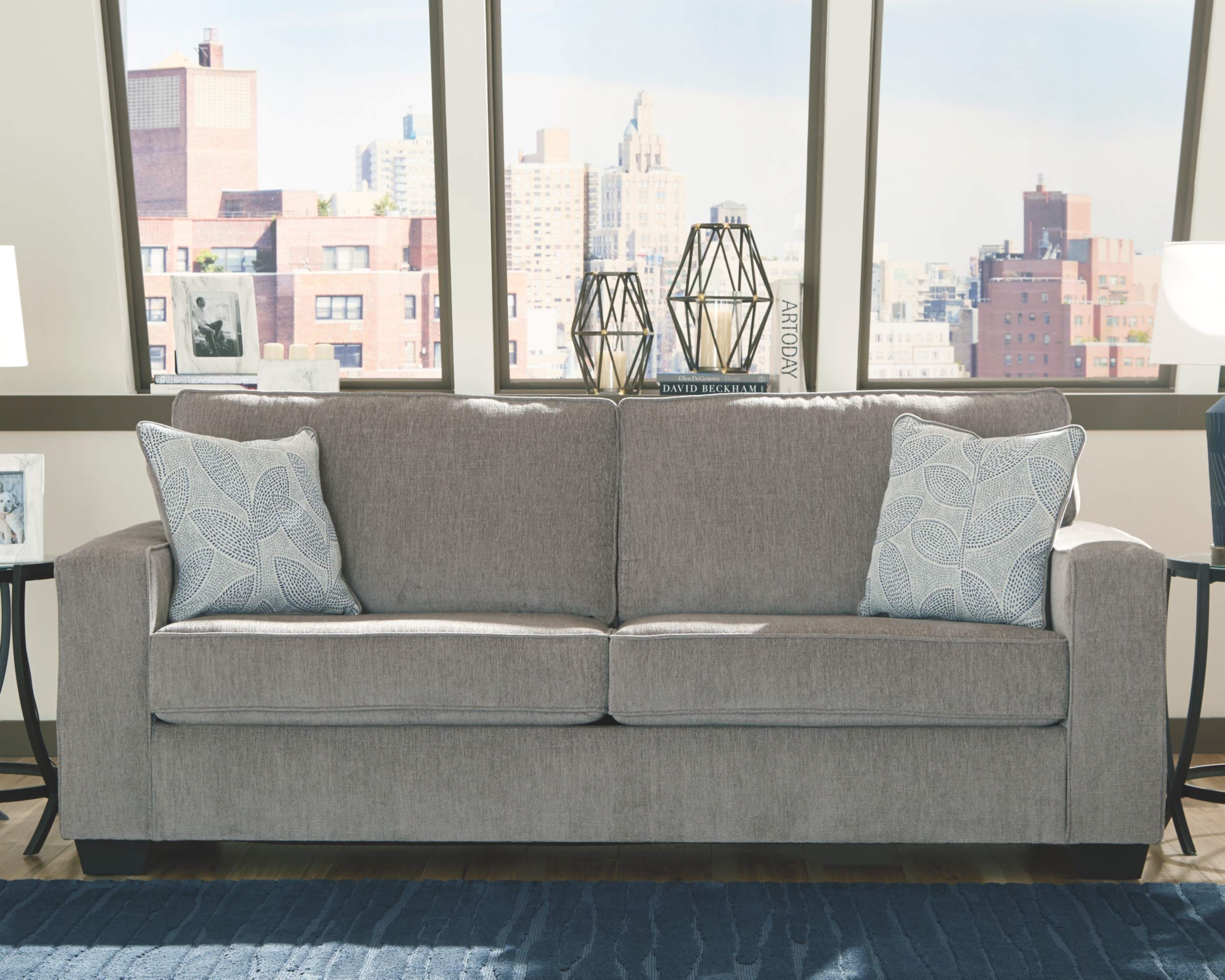 Signature Design by Ashley Altari Modern Sofa with 2 Accent Pillows, Light Gray - Contemporary Living Room Furniture for Small Spaces & Apartments