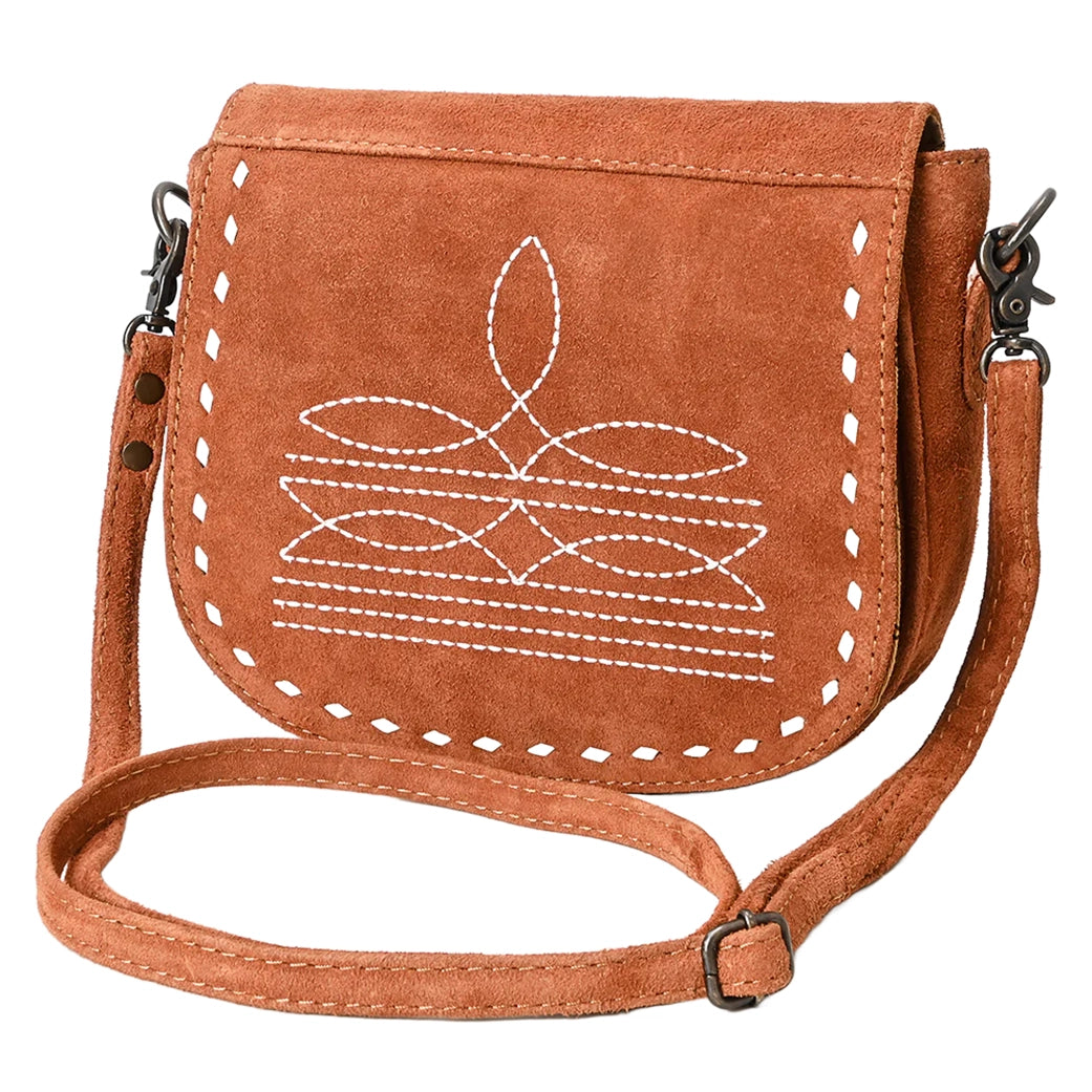 American Darling Chocolate Roughout Boot Stitch Leather Crossbody Bag - Stylish & Durable Leather Purse for Women, Perfect for Daily Use, Shopping & Travel Accessories