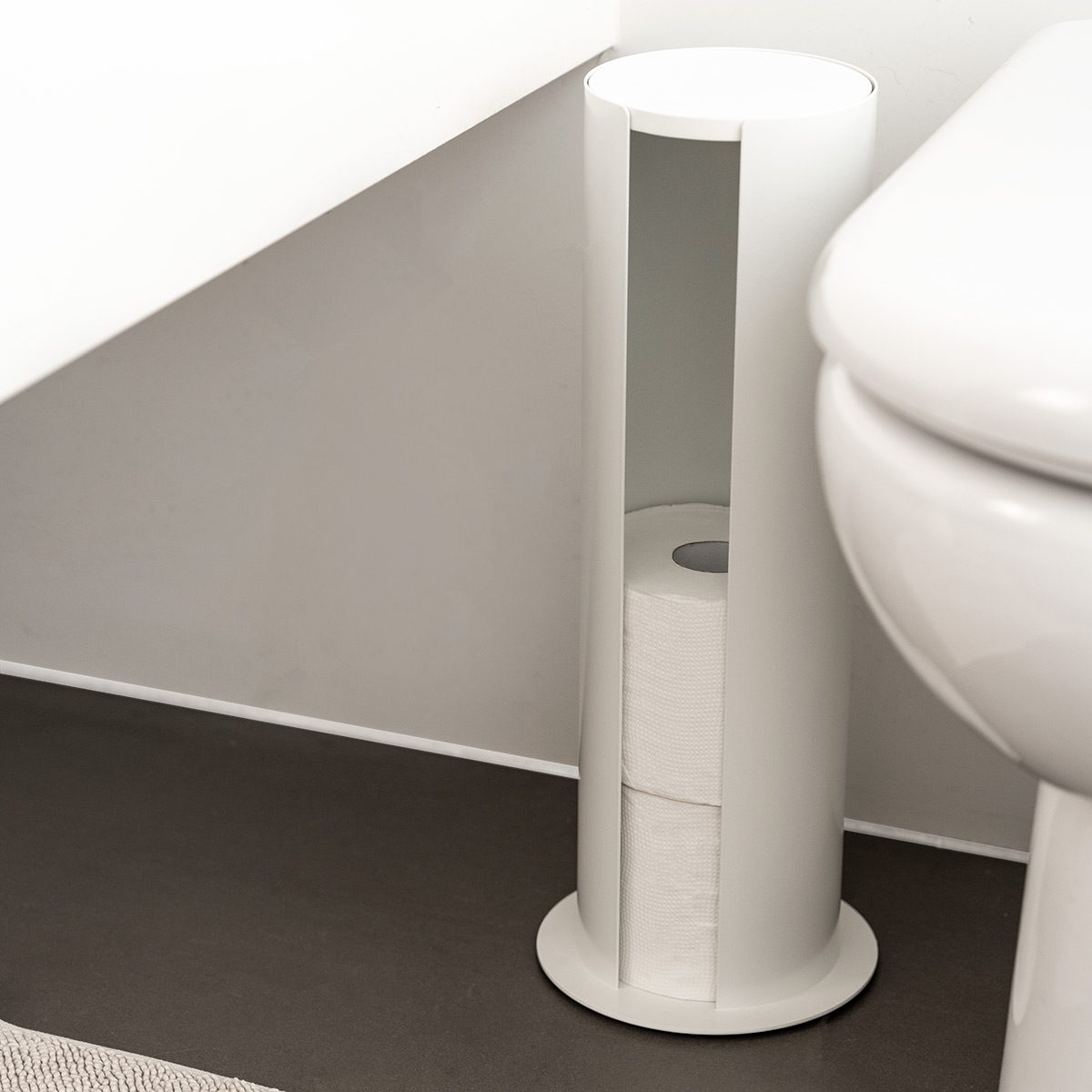 DESIGNSTUFF White Toilet Paper Holder - Bathroom Storage Organizer for Rolls, Perfect for Home & Office Use