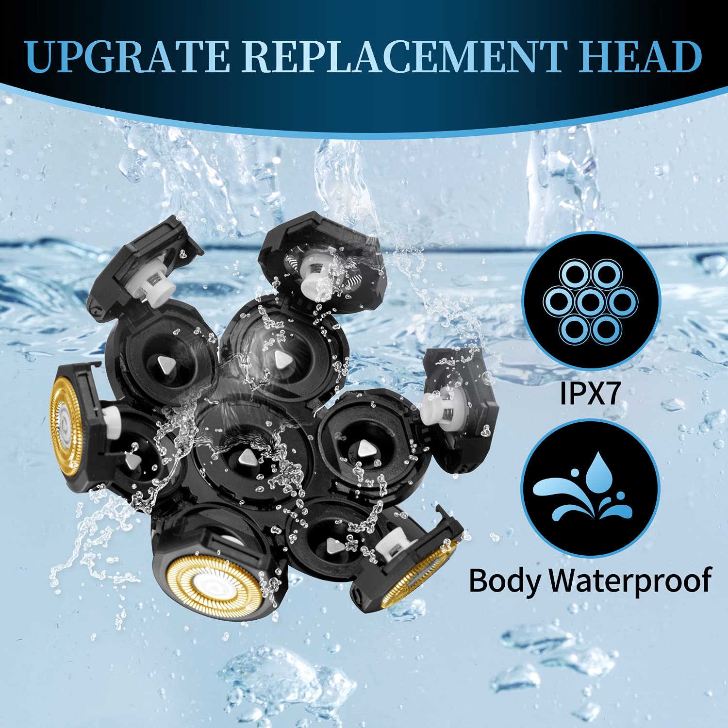 Vsmooth Electric Shaver Replacement Head for Bald Men - Waterproof Wet/Dry Shaving Heads with Floating Blades - Compatible with Electric Razors - Perfect for Travel, Gym & Daily Shaving Routine