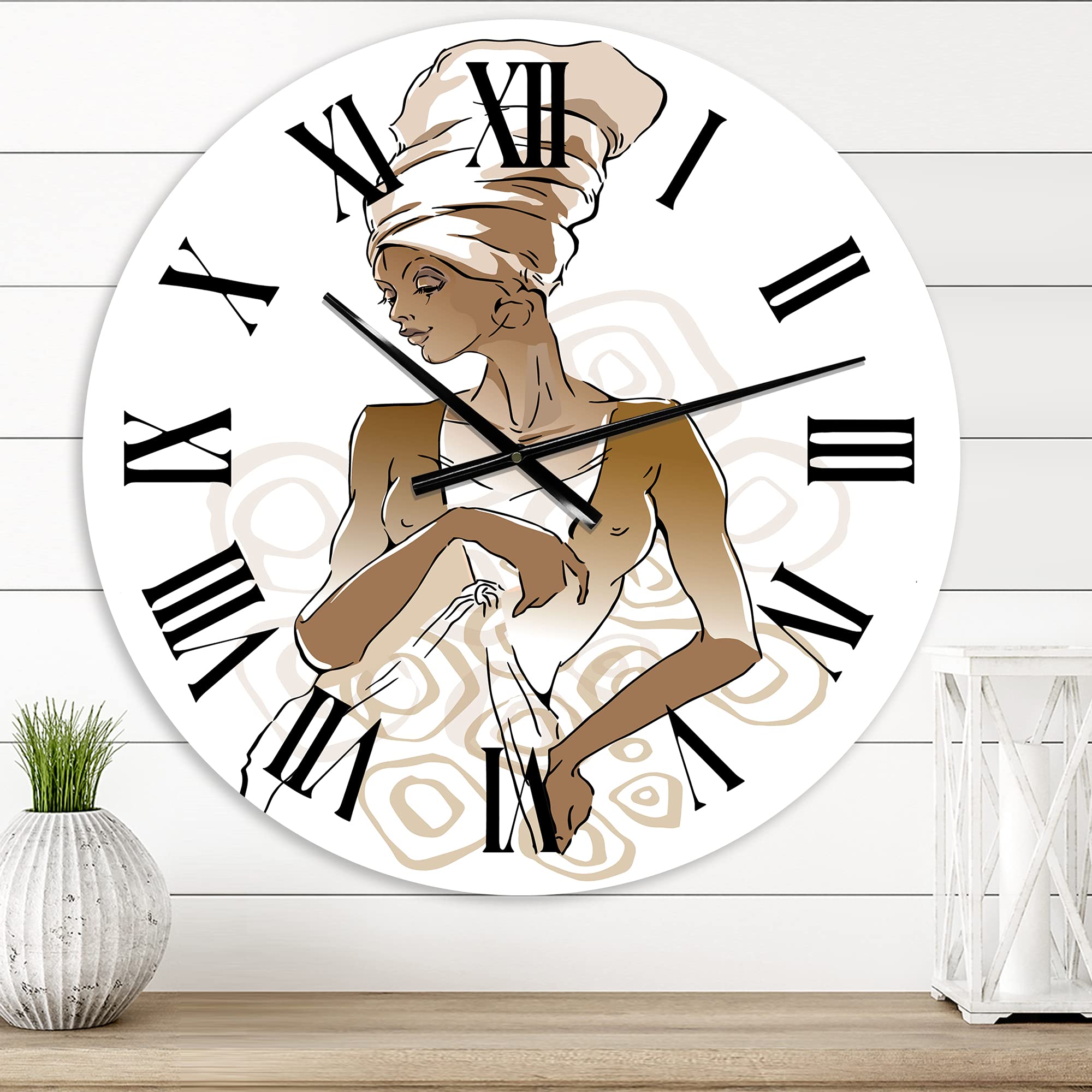 DesignQ Modern Wall Clock with African American Woman Portrait - Large Decorative Clock for Kitchen, Living Room, Bedroom & Office | Silent Non-Ticking Home Decor