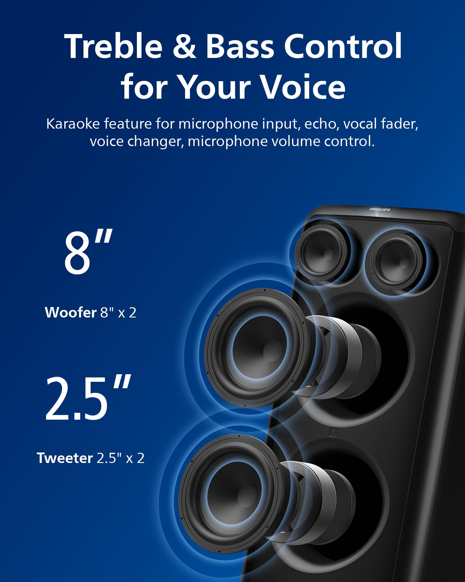 Philips X5206 Bluetooth Party Speaker with Wheels - Portable Karaoke Machine with Microphone & Guitar Input, Powerful Bass & Subwoofer, Exciting LED Light Show, Long Battery Life - Perfect for Outdoor Events, Parties, Camping & Home Entertainment