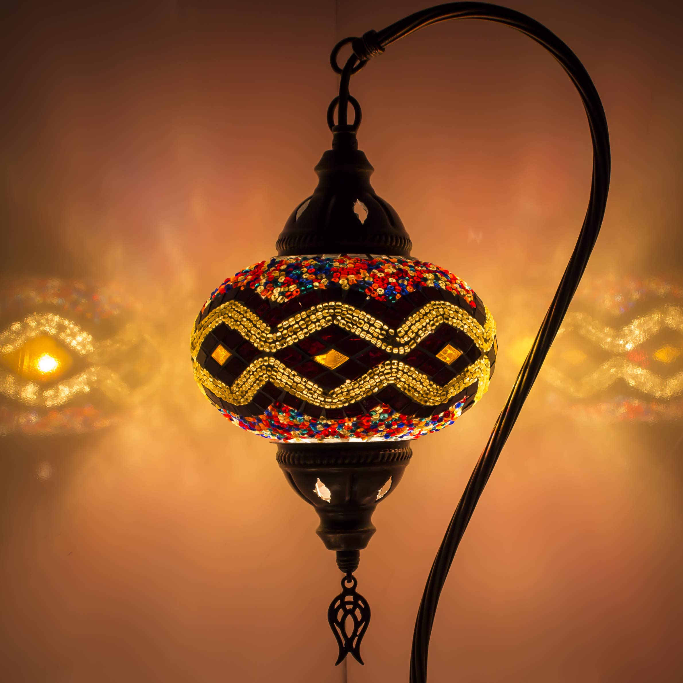 Handmade Turkish Mosaic Table Lamp - 20 Styles Rustic Moroccan Swan Neck Stained Glass Lamp with LED Bulb - Perfect for Living Room, Bedroom, or Office Decor