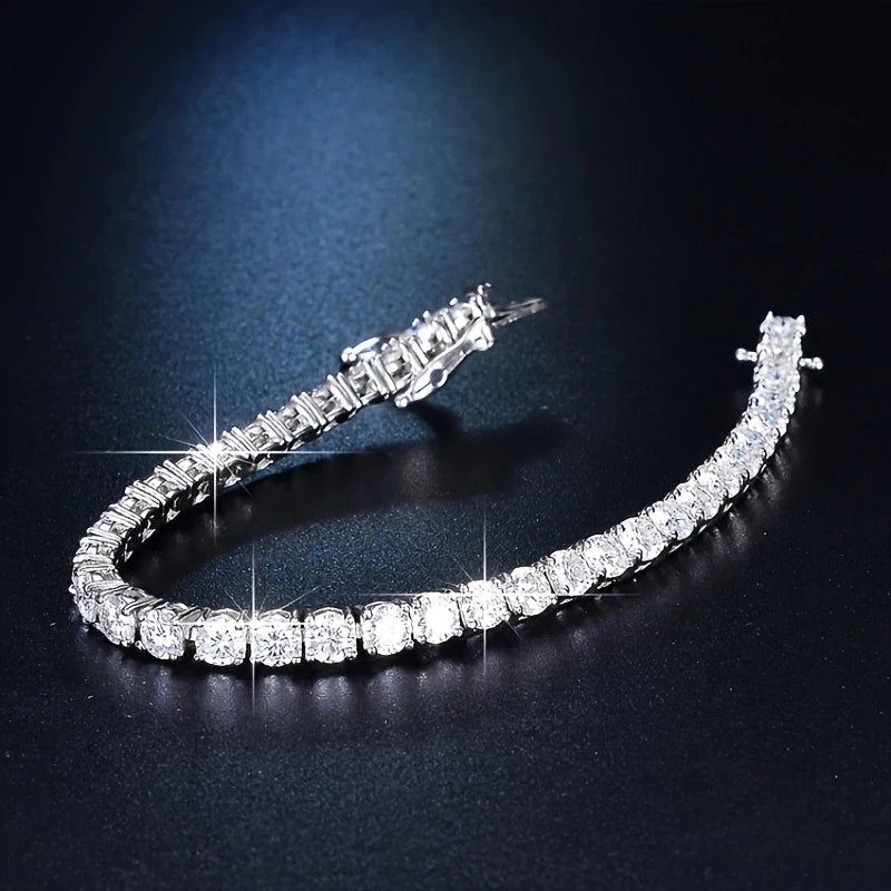Moissanite Tennis Bracelet 925 Sterling Silver & 14k Gold Plated - Adjustable Sizes 6-8