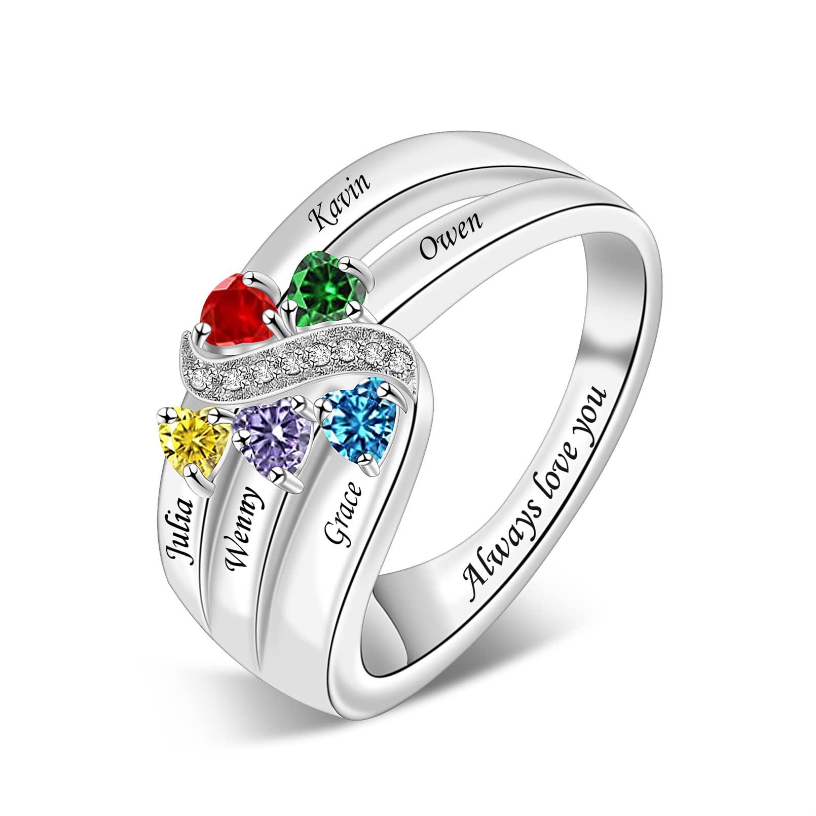 Personalized Mothers Ring with 1-6 Birthstones | 925 Sterling Silver Custom Engraved Mom Ring | Family Jewelry Gift for Women, Wife, Grandma | Perfect for Mother's Day, Birthday, Anniversary & Special Occasions
