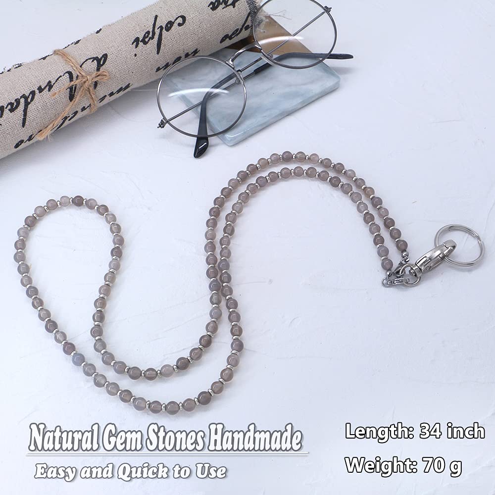 Cute Beaded Lanyard for ID Badges & Keys - Grey Agate Style for Women Office & Events