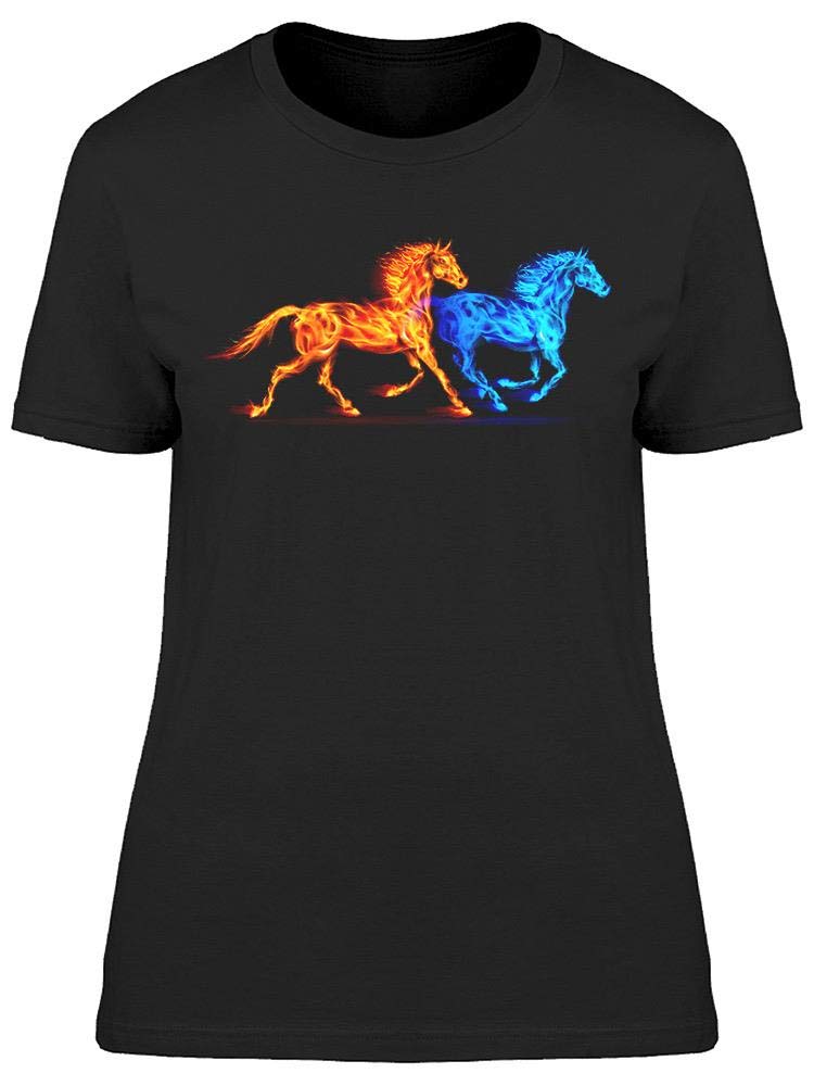 Stylish Red and Blue Fire Horses Graphic T-Shirt for Women - Casual Wear, Street Fashion, and Everyday Outfits
