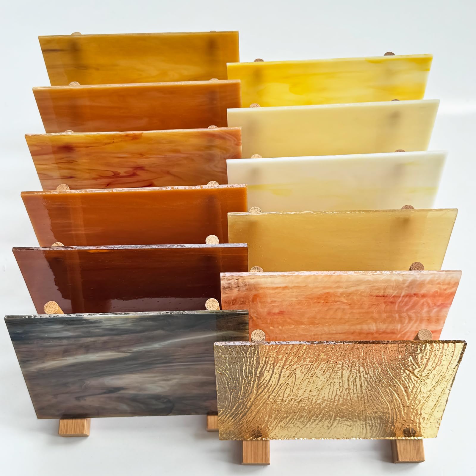 ILLUCKAI 12 Sheets Mixed Amber Stained Glass - 4 x 6 Inch Mosaic Glass Tiles for DIY Crafts, Cathedral Art Glass - Perfect for Stained Glass Beginners & Hobbyists - Ideal for Home Decor, Window Panels, and DIY Art Projects