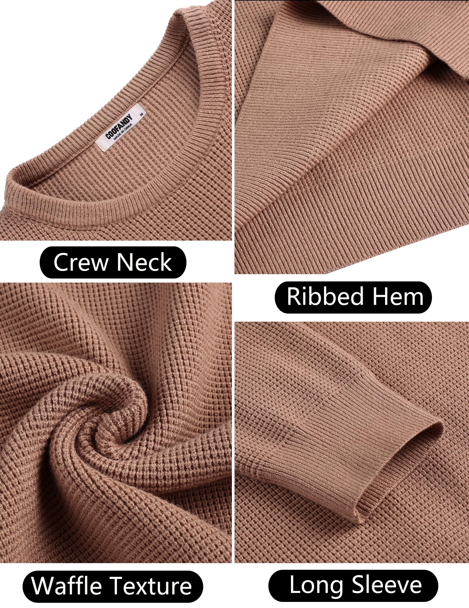 COOFANDY Men's Waffle Knit Crewneck Sweater - Soft Midweight Pullover for Casual & Layering | Fall & Winter Fashion