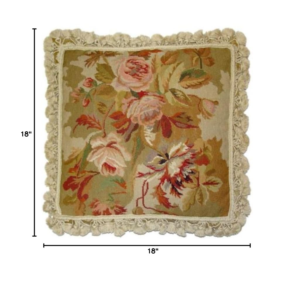 Pinks and Gold Needlepoint Pillow 18x18 Inches - Elegant Home Decor for Sofa, Bed, or Living Room