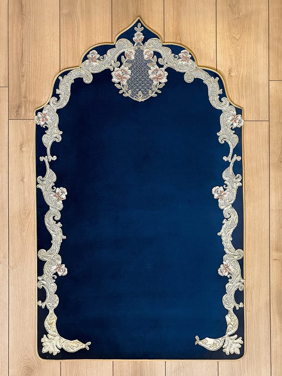 Premium Islamic Prayer Rug - Handmade Muslim Sajjada Janamaz Mat with Special Design | Navy Blue Luxury Prayer Carpet for Men & Women | Perfect Ramadan Gift for Home, Mosque, and Travel Use