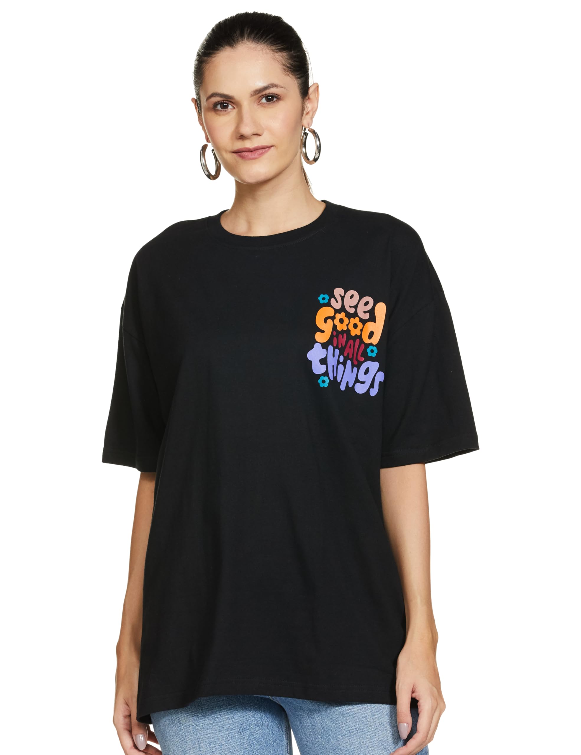 T2F Women's Oversized Fit T-Shirt - Soft Cotton Loose Casual Tee for Everyday Wear | Perfect for Lounge, Streetwear & Layering
