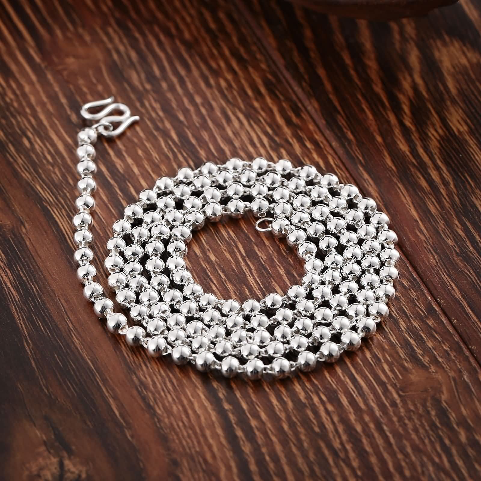 Beydodo Sterling Silver Bead Chain Necklace for Men - 18-32 Inch Adjustable Length, 3-5mm Width Punk Choker Style | Perfect for Casual Wear, Layering & Gothic Fashion Accessories