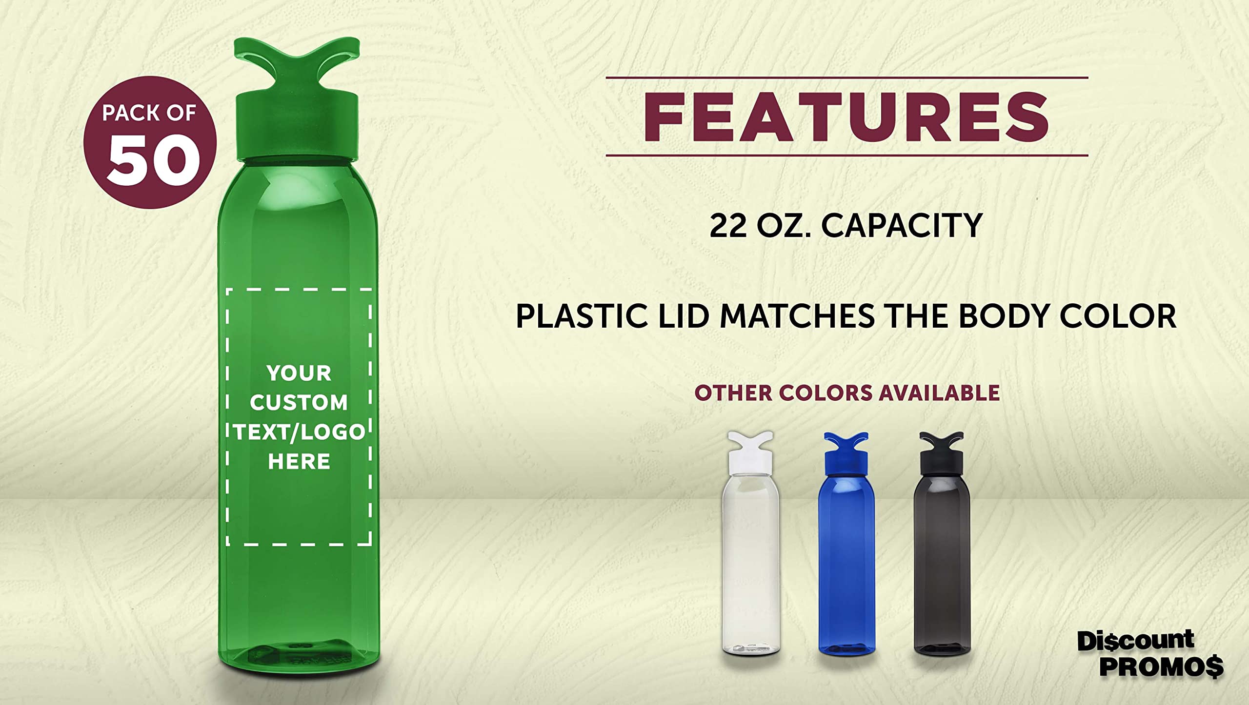 Custom 22oz Tritan Plastic Water Bottles - Bulk Pack of 50 - Personalized with Text/Logo - Reusable Gym & Sports Water Bottle - Lime Green - Perfect for Team Sports, Corporate Gifts & Fitness Enthusiasts