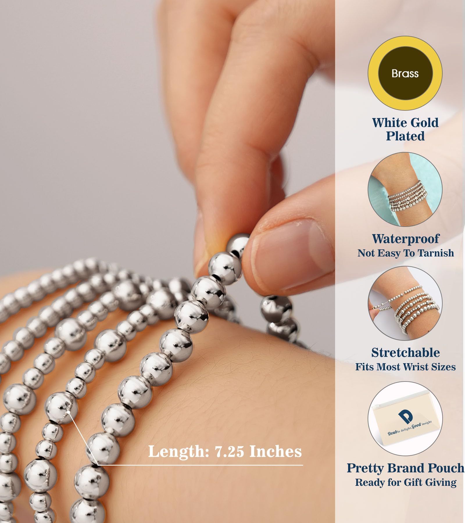 Doubgood 5-Piece Gold Beaded Ball Bracelets for Women - Stackable Jewelry Set, Elegant Gift for Valentine's Day, Mother's Day, Christmas & Birthday - Perfect for Everyday Wear, Date Nights & Special Occasions