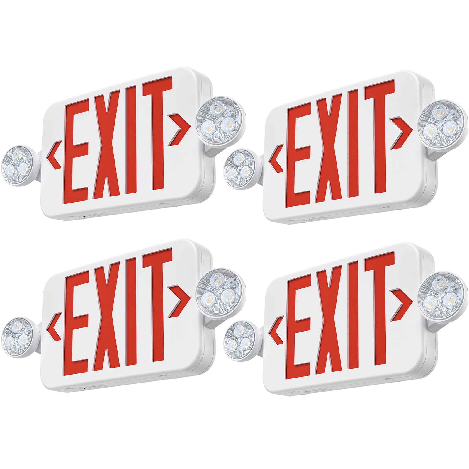 UL Listed Emergency Exit Sign Light Combo with Battery Backup - 6 LED Double Sided Hardwired, Adjustable Red Lighting for Ceiling/Wall Mount (AC 120/277V, 4 Pack) - Perfect for Offices, Schools, Hotels and Commercial Buildings