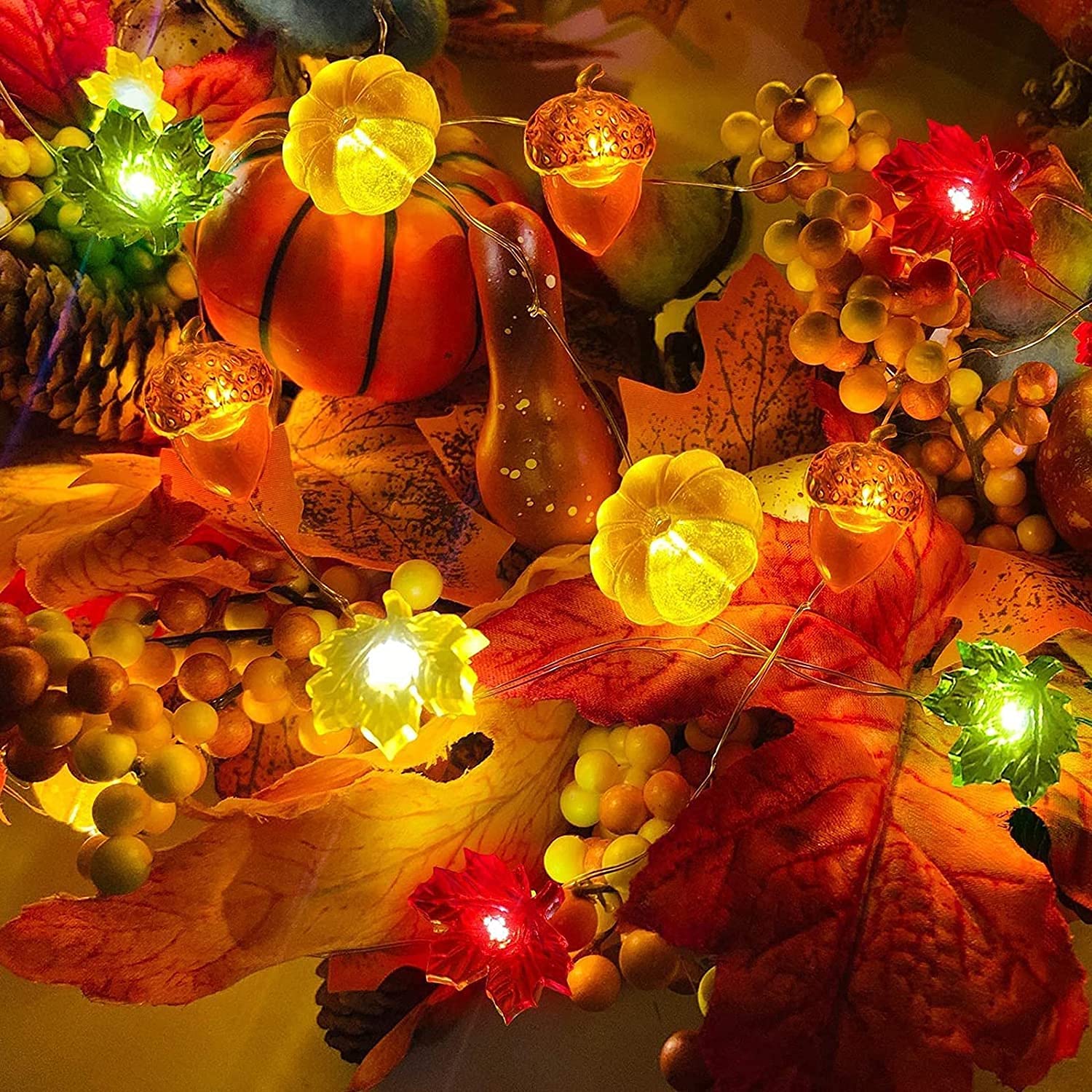 30LED 10FT Battery Operated Fall String Lights - 3D Pumpkin Maple Leaf Acorn Design, 8 Modes with Timer & Remote - Indoor/Outdoor Autumn Decor for Halloween, Thanksgiving, Home, Party & Garden Decoration