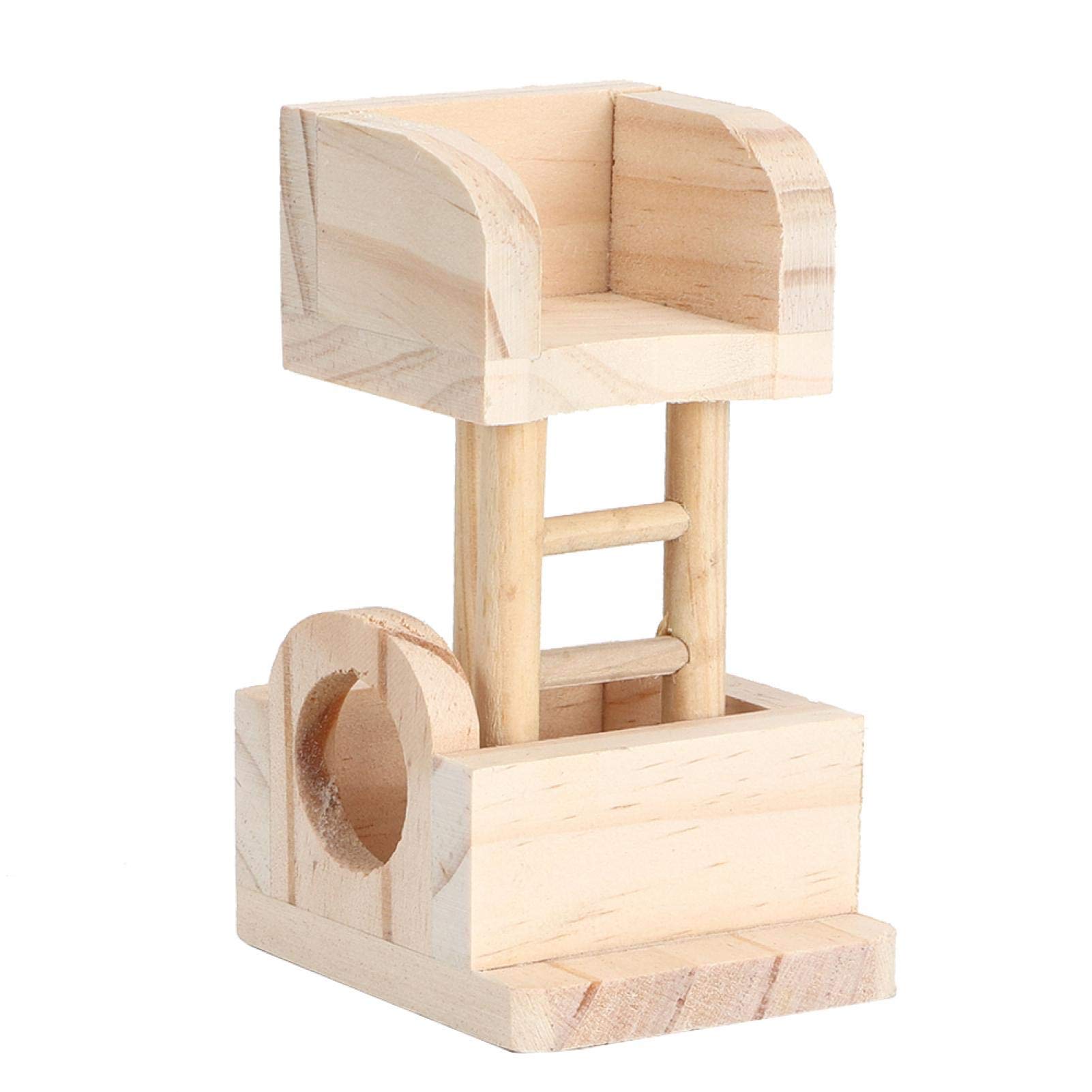 Natural Wood Hamster House - Unpainted Small Pet Lookout Platform for Hamsters & Gerbils - Safe Chew Toy for Cage Accessories - Perfect for Playtime & Climbing (Blue)