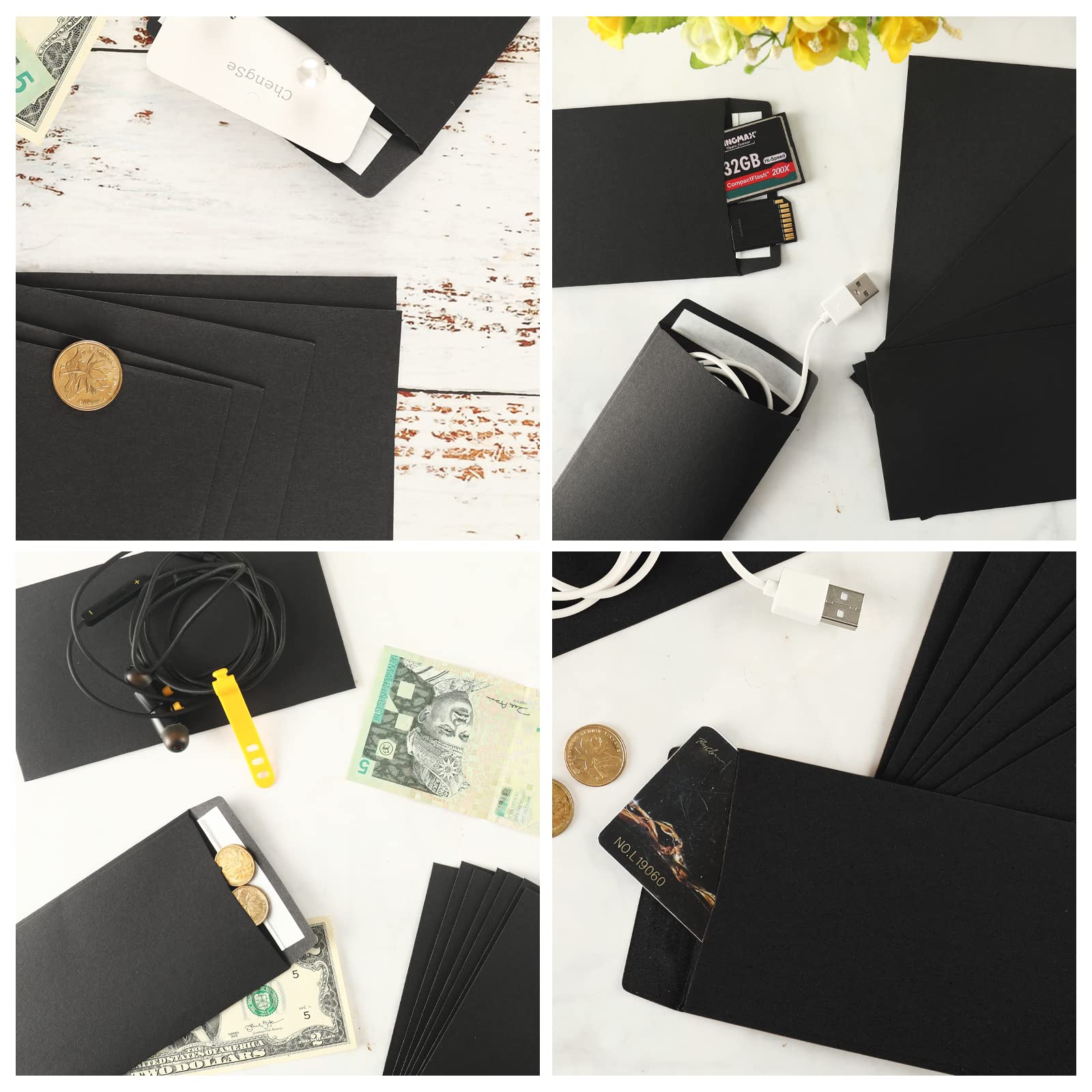 Granhoolm 100 Pack Large Cash Envelopes 3.5 x 6.5 inch - Budgeting Money Envelopes for Savings Plan, Cash Management & 100 Envelope Challenge - Perfect for Personal Finance, Wedding Cards, Business Payments & Gift Giving (Black)