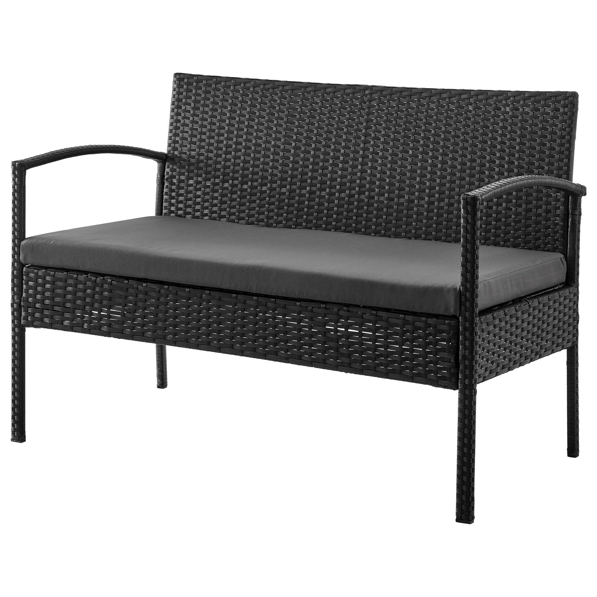 Manhattan Comfort Noli 4-Piece Outdoor Patio Furniture Set - Steel Rattan Conversation Set with 2 Armchairs, Loveseat & Tempered Glass Coffee Table | Waterproof Cushions | Grey | Perfect for Garden, Backyard, Poolside & Terrace Relaxation