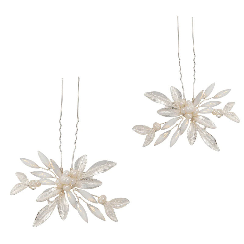 Opal and Pearl Silver Bridal Hair Pins - Elegant Wedding Hair Accessories for Brides, Bridesmaids, and Special Occasions