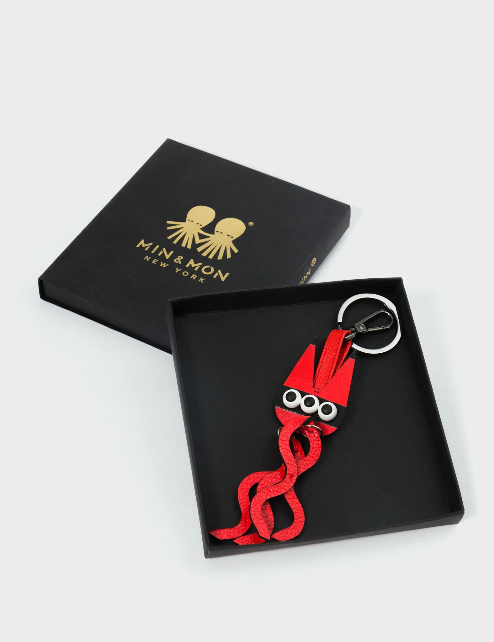 Cosmic Cat Charm Keychain - Fiesta Red Genuine Leather Key Ring for Women & Men - Perfect for Gifts, Keychains, and Everyday Use