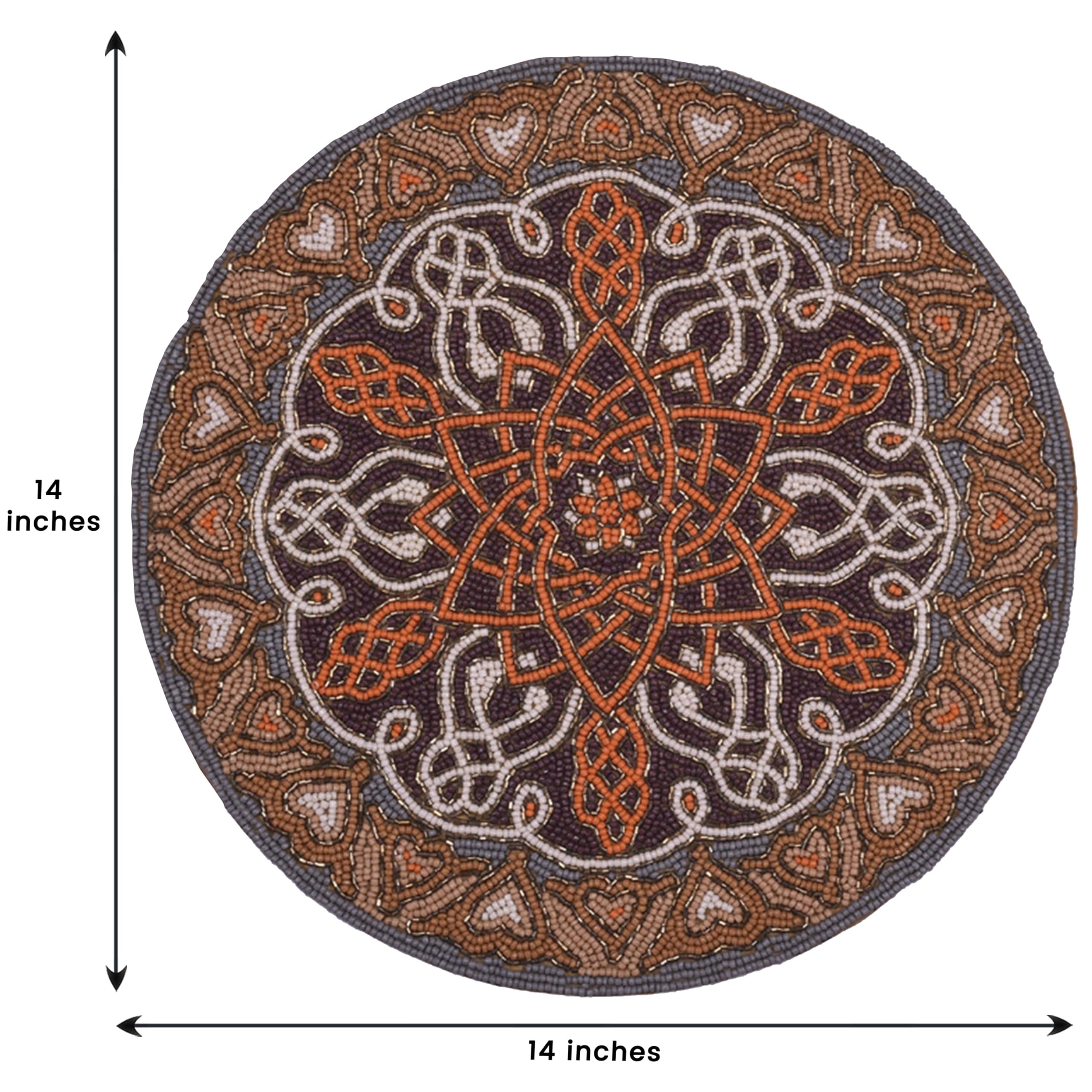 Decozen Orange Gray Beaded Placemats Set of 2 - 14 Inch Round Heat Resistant & Scratch Proof Table Mats for Dining Table, Coffee Table, Kitchen Decor - Perfect for Holiday Dinners, Parties & Everyday Use
