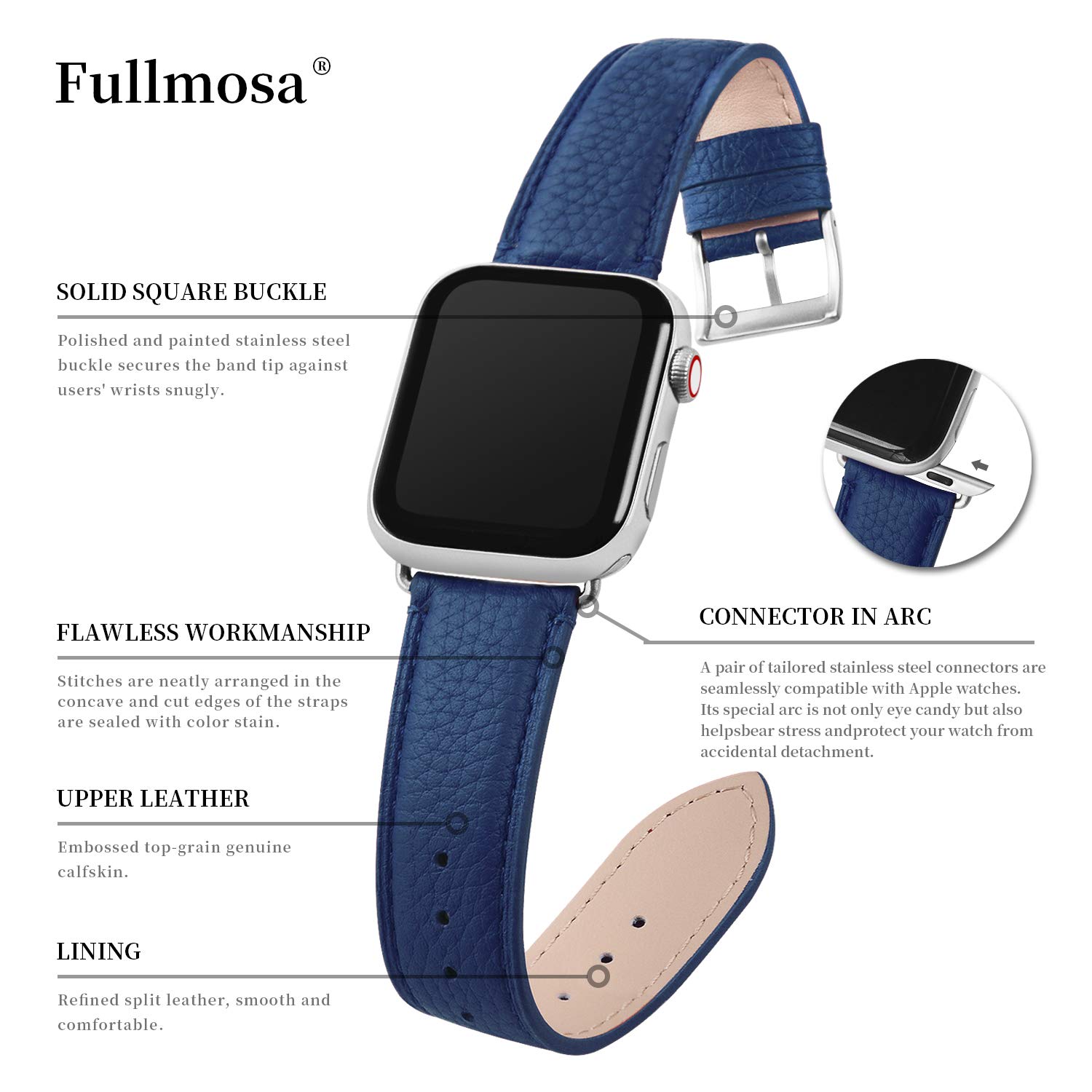 Fullmosa Genuine Leather Apple Watch Bands for 38mm 40mm 41mm 42mm 44mm 45mm 49mm - Compatible with Series 9/8/7/6/5/4/3/2/1/SE/Ultra 2 - Stylish Women's iWatch Strap with Protective Case - Perfect for Office, Date Night & Formal Occasions