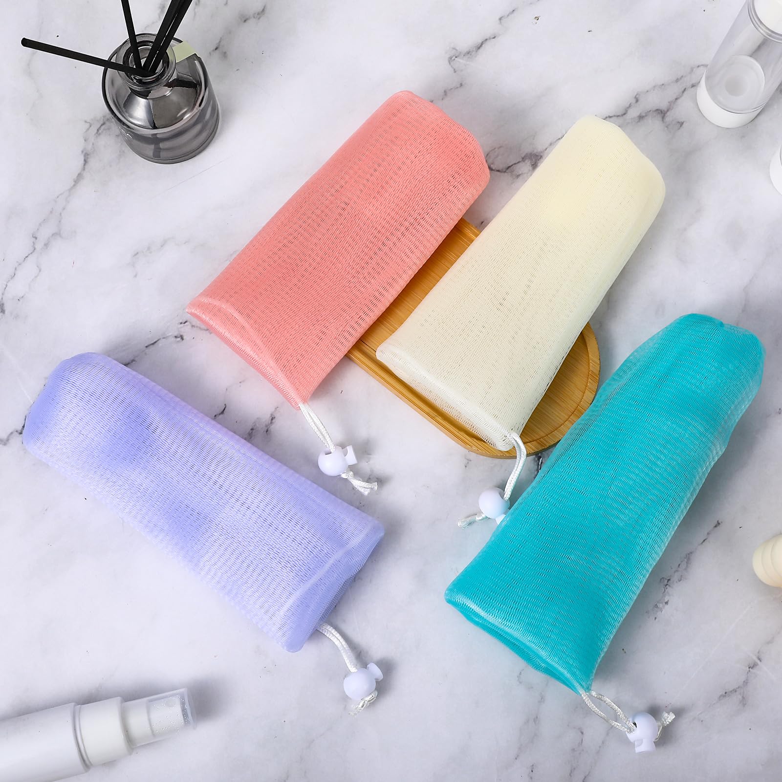 6Pcs Exfoliating Mesh Soap Pouches - Soap Saver Bags with Drawstring for Body & Facial Cleansing | Bath & Shower Essentials | Perfect for Travel, Gym & Spa Days
