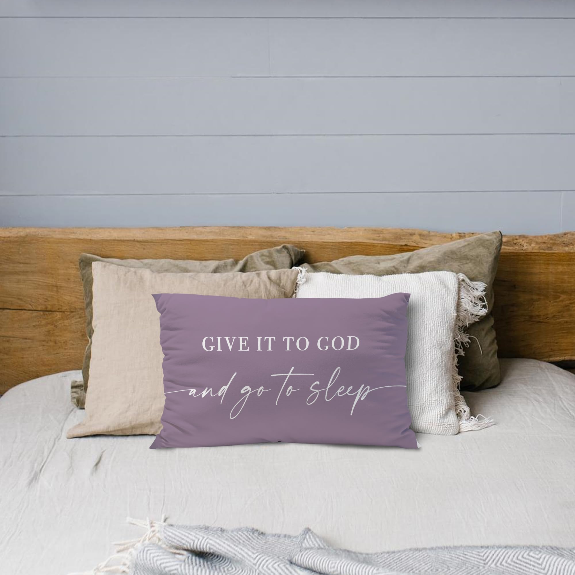 Knibeo 'Give It to God and Go to Sleep' Decorative Pillow Cover 12x20 Inch - Soft Throw Pillow Case for Bed, Couch & Sofa - Medium Grey Home Decor for Bedroom, Living Room & Nursery