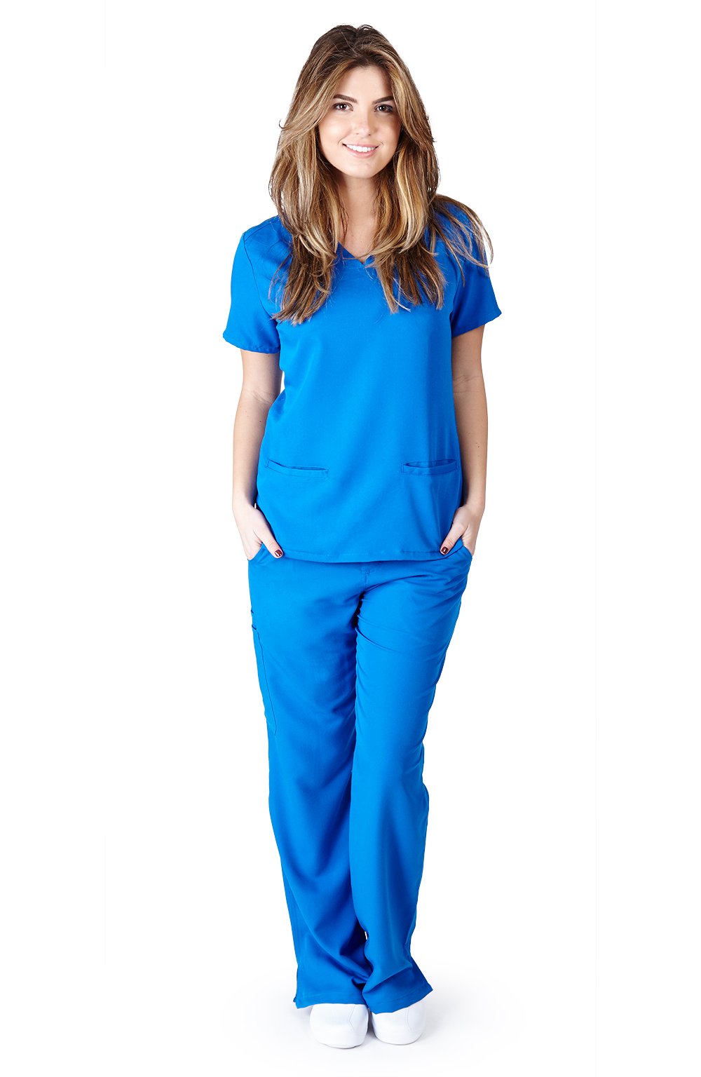 Ultra Soft Women's Two Pocket Scrub Top - True Royal Blue 38790 (Large) | Comfortable Medical Uniform for Nurses, Doctors & Healthcare Professionals
