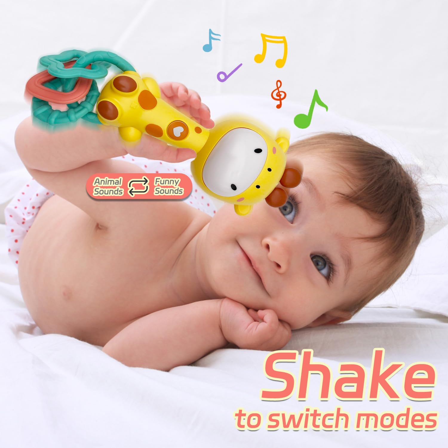**Baby Music Rattle Toy - Light-Up Teething & Sensory Chew Toy for Infants 6-18 Months, Giraffe-Shaped Gift for Boys & Girls - Perfect for Soothing, Playtime & Early Development**