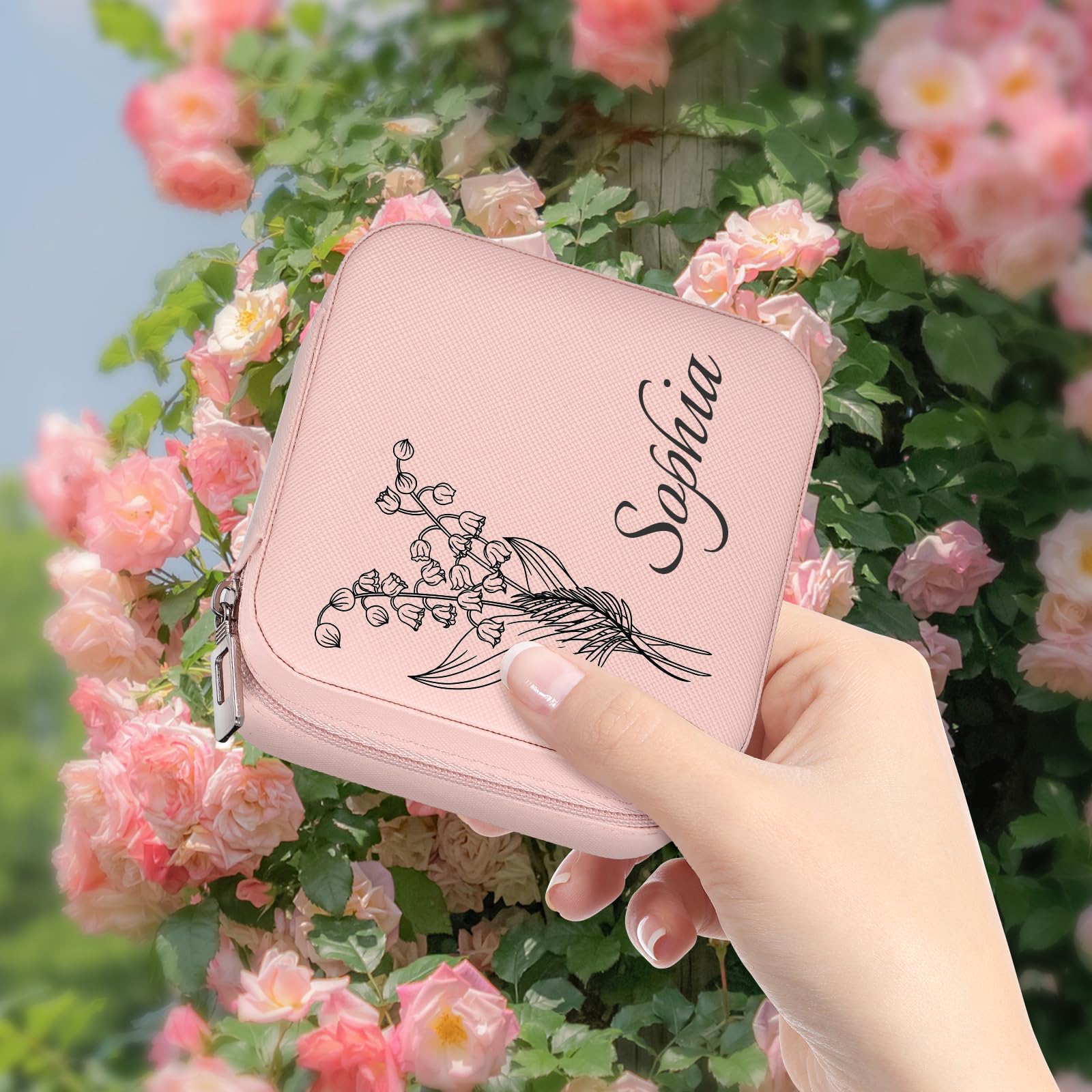 Personalized Leather Jewelry Box with Name & Birth Flower - Custom Jewelry Organizer for Women | Travel Jewelry Case, Gift for Mom, Bridesmaids, Anniversary - Perfect for Travel, Home Storage & Special Occasions