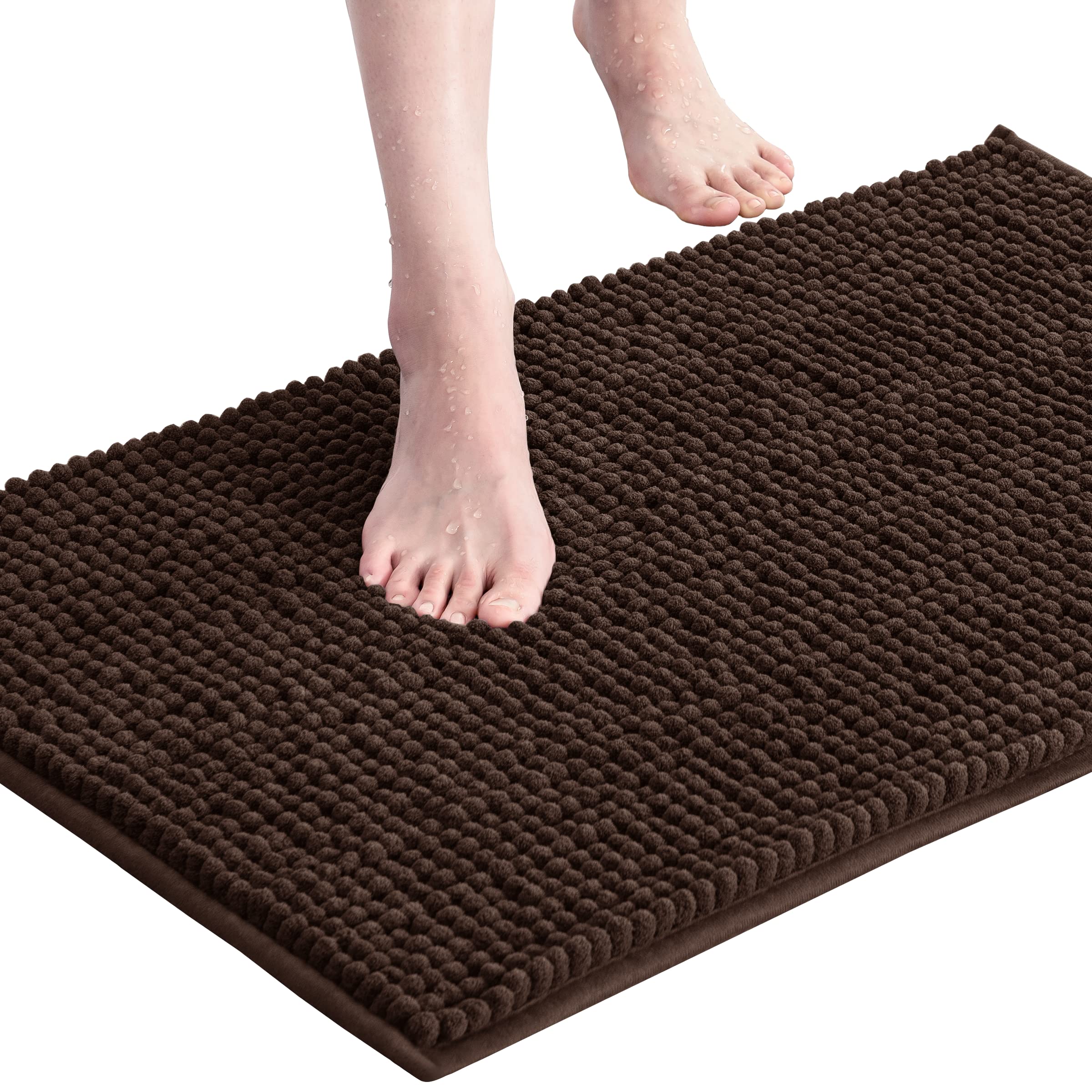 Premium Chenille Bathroom Rug - Ultra Soft Plush Bath Mat, Super Absorbent & Quick Dry, Machine Washable (Chocolate, 24