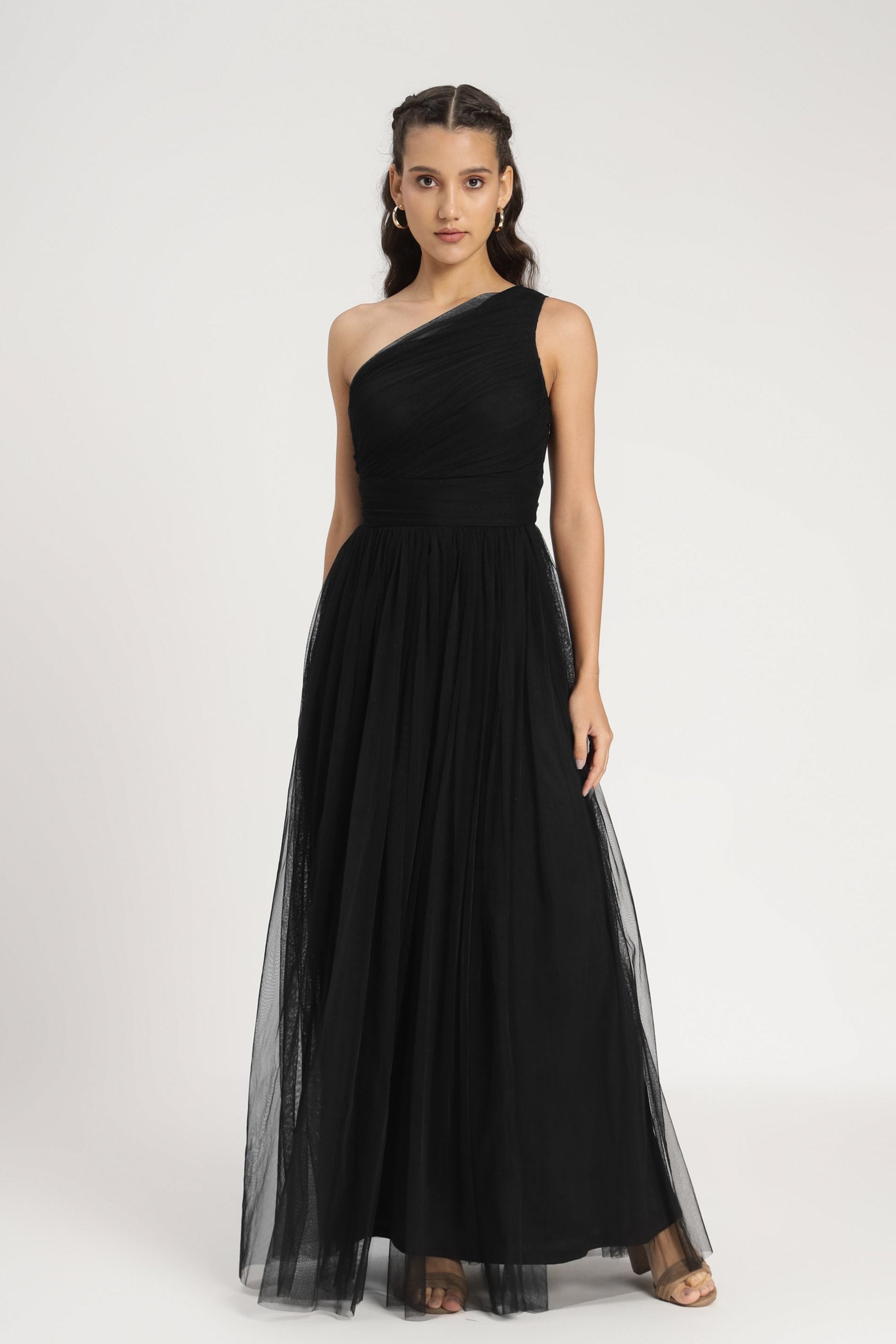 Elegant One Shoulder Black Maxi Dress for Women - Perfect for Evening Parties, Weddings & Summer Vacations