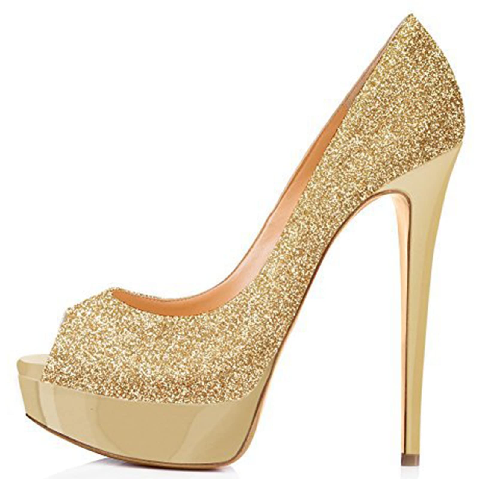 Women's Green Sequins Platform Pumps - Sexy Open Toe Stiletto Heels for Office, Wedding, Party & Dress Occasions - Comfortable Sandals for Bride & Large Sizes 34-45 - Perfect for Prom, Cocktail Events & Evening Celebrations