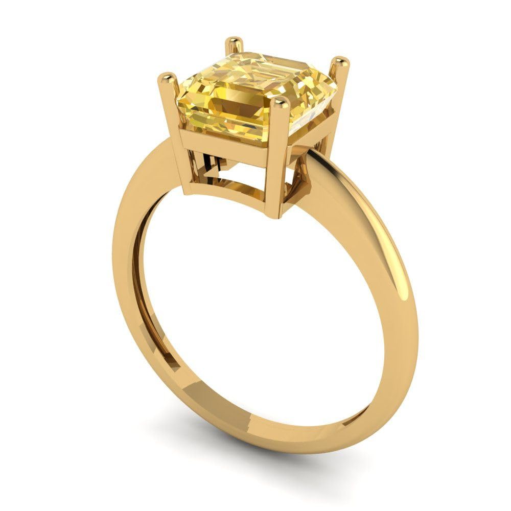 Clara Pucci 2.0 Carat Asscher Cut Canary Yellow Simulated Diamond Solitaire Ring in 14k Yellow Gold - Perfect for Bridal, Anniversary, and Engagement Celebrations