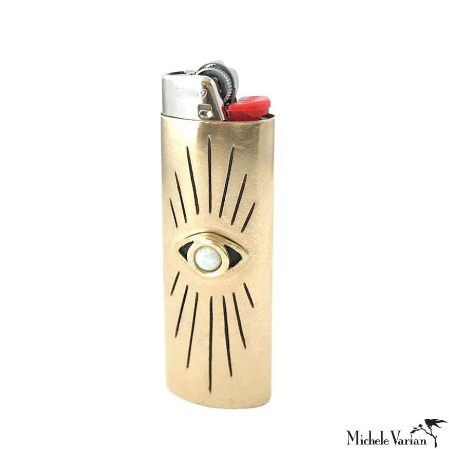 Opal Brass Eye Lighter Case - Elegant & Durable Metal Lighter Holder for Cigarettes, Candles & Outdoor Use