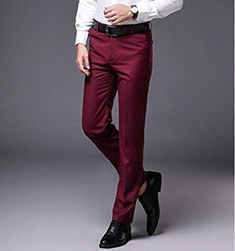 Men's Classic Dress Pants - Flat Front Suit Pants | Wrinkle-Free & Comfortable Business Casual Trousers in Burgundy | Perfect for Office, Weddings & Formal Events