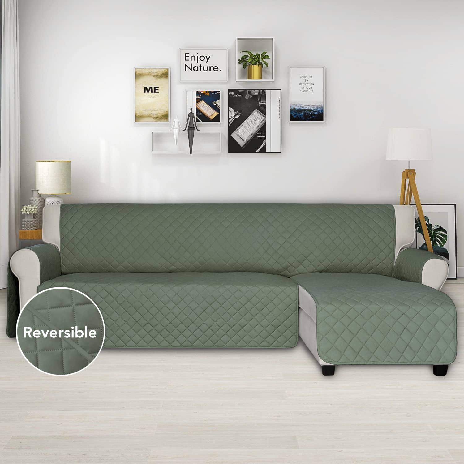 **ISSUNTEX Reversible L-Shaped Sectional Couch Cover for Dogs & Pets – Water-Resistant Sofa Protector for Kids, Large Size (Greyish Green) – Perfect for Pet Owners & Family Living Rooms**