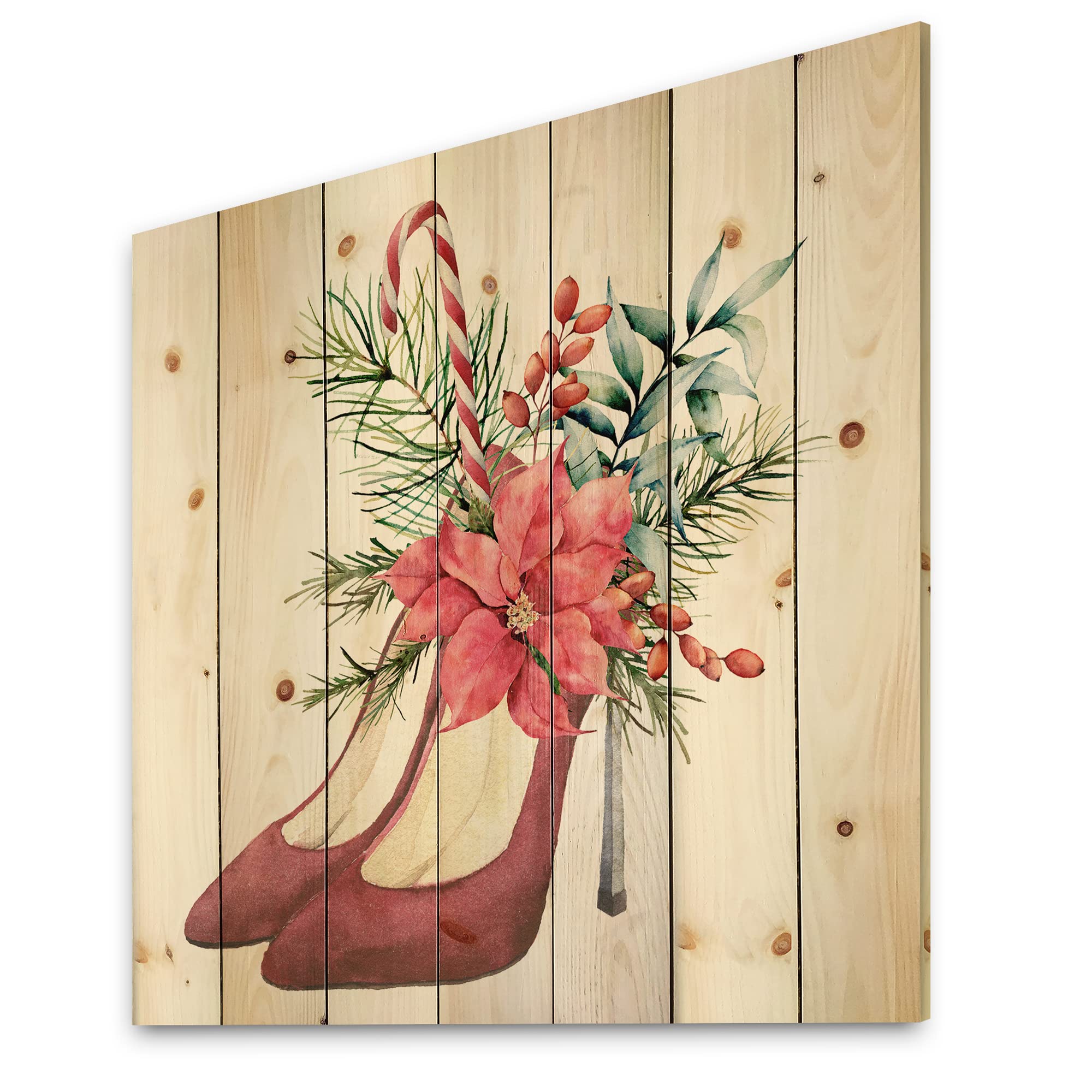 Red Suede Heeled Shoes with Floral Decor for Christmas Parties
