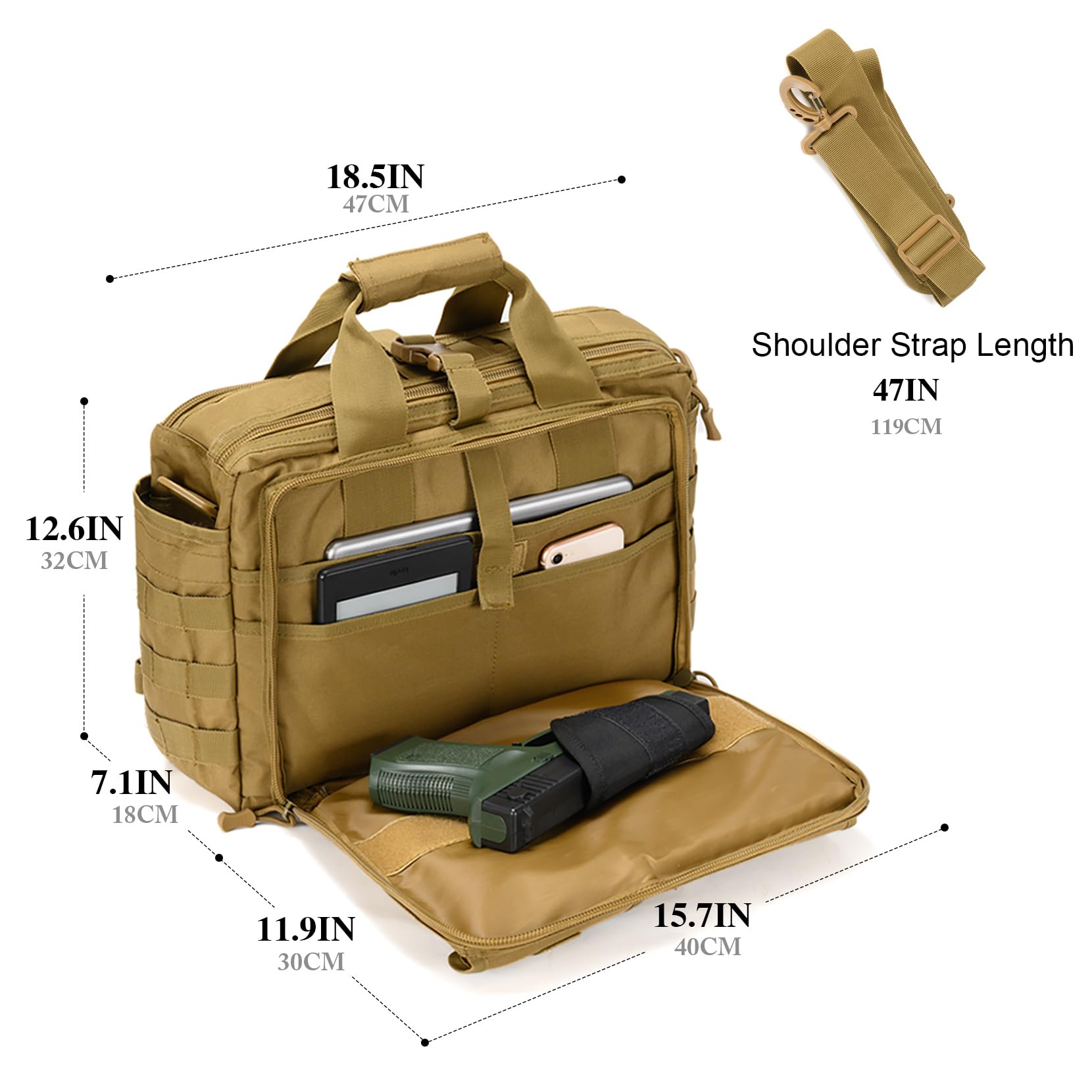 Stypos Tactical Messenger Bag - 15.6/17.3 Inch Military Laptop Briefcase for Men, Durable Shoulder Bag (Khaki) - Perfect for Work, Travel & Outdoor Adventures