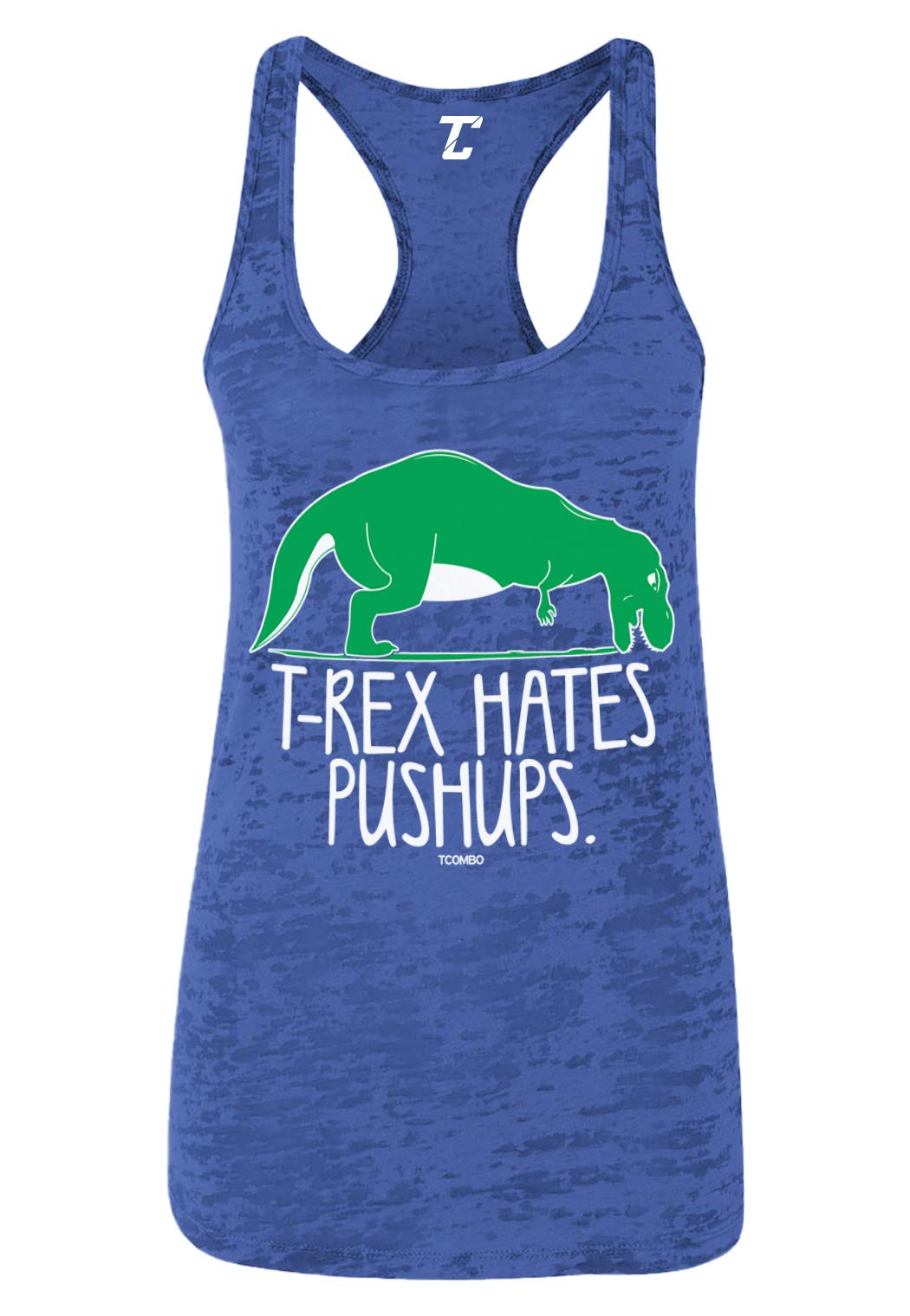 Funny Gym Workout Women's Racerback Tank Top - T-Rex Hates Pushups Design | Perfect for Workouts, Fitness Classes & Casual Wear