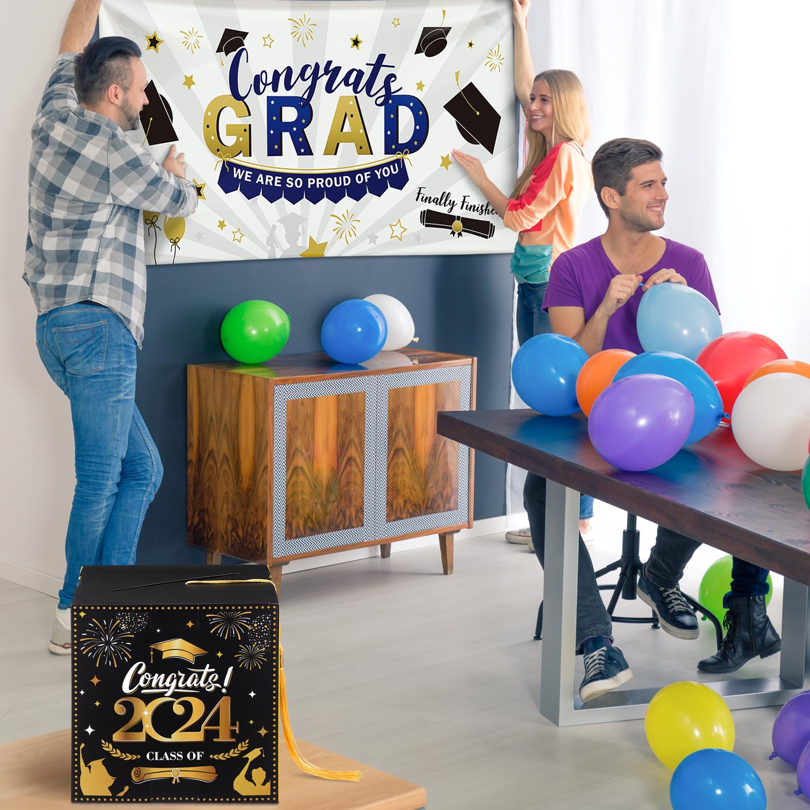 2024 Graduation Cap Shaped Card Holder Box - Elegant Black & Gold Graduation Party Decor for Congrats Grad Party Favors & Graduation Supplies | Perfect for Graduation Ceremonies, Open House Events & Photo Booth Backdrops