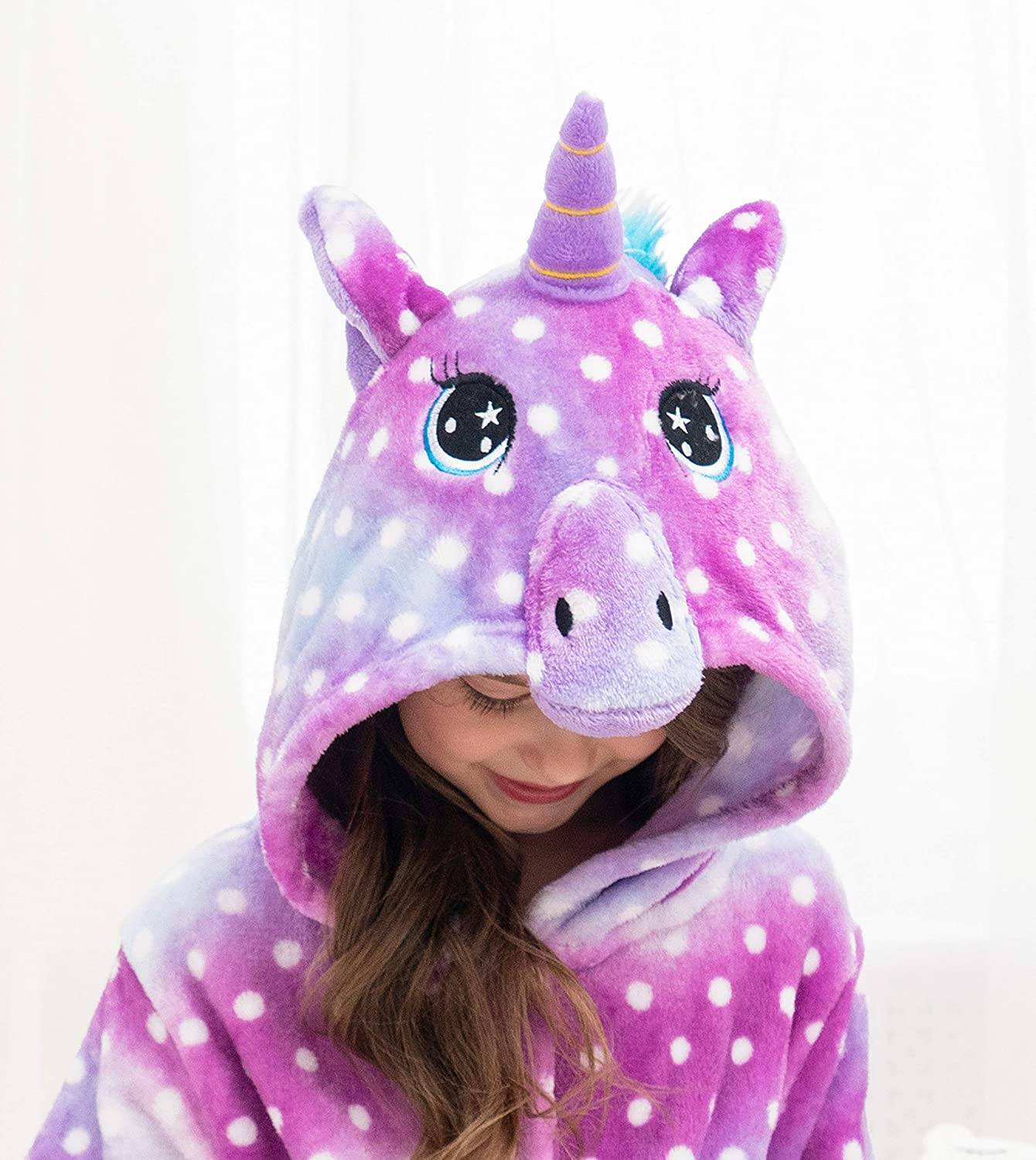 Soft & Cozy Unicorn Dots Bathrobe for Women & Girls - Plush Fleece Robe with Hood for Spa, Lounge & Relaxation at Home