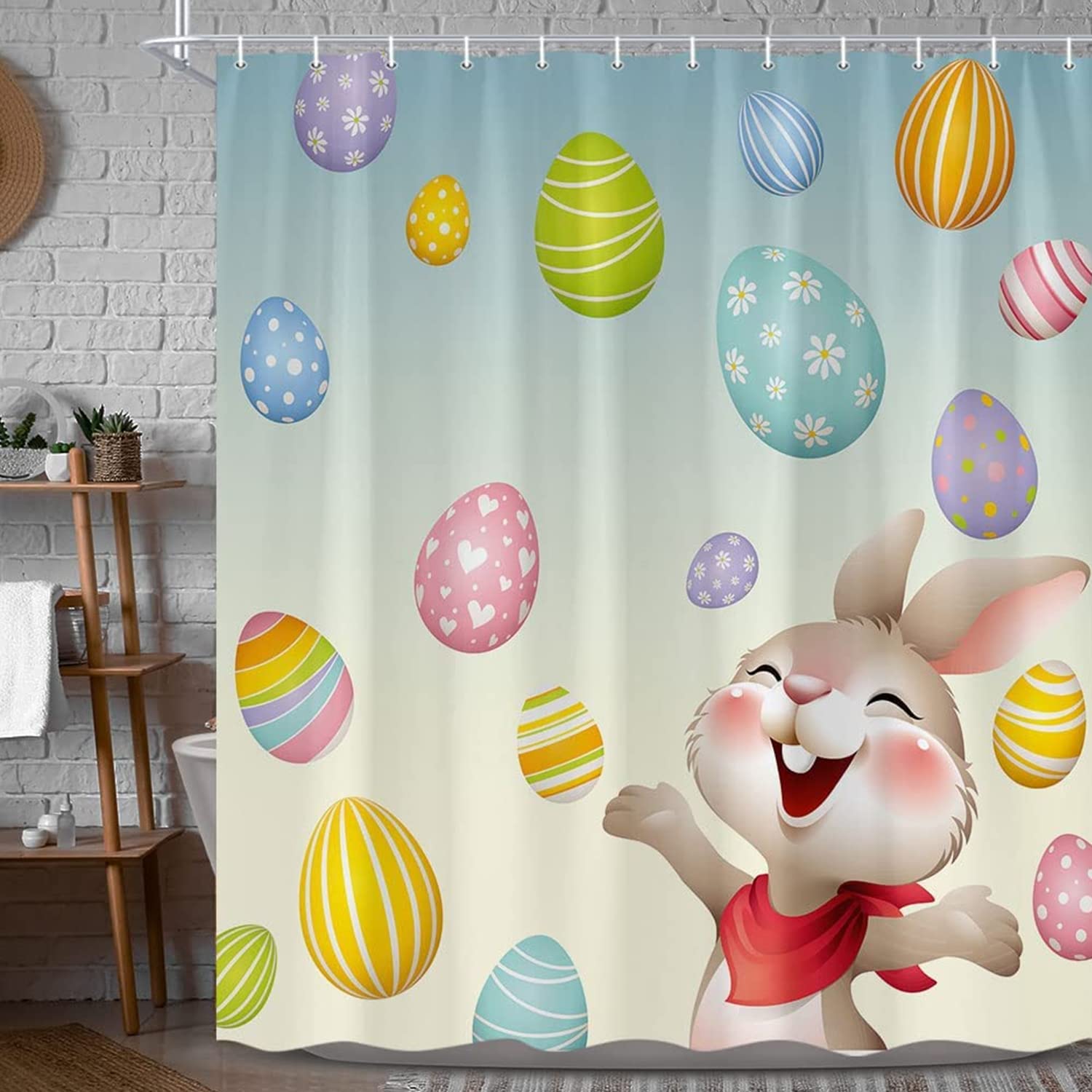 Funny Easter Shower Curtain Set - Waterproof 72x72 Inch Bathroom Decor with Hooks | Holiday Home Decoration for Spring & Easter Celebrations