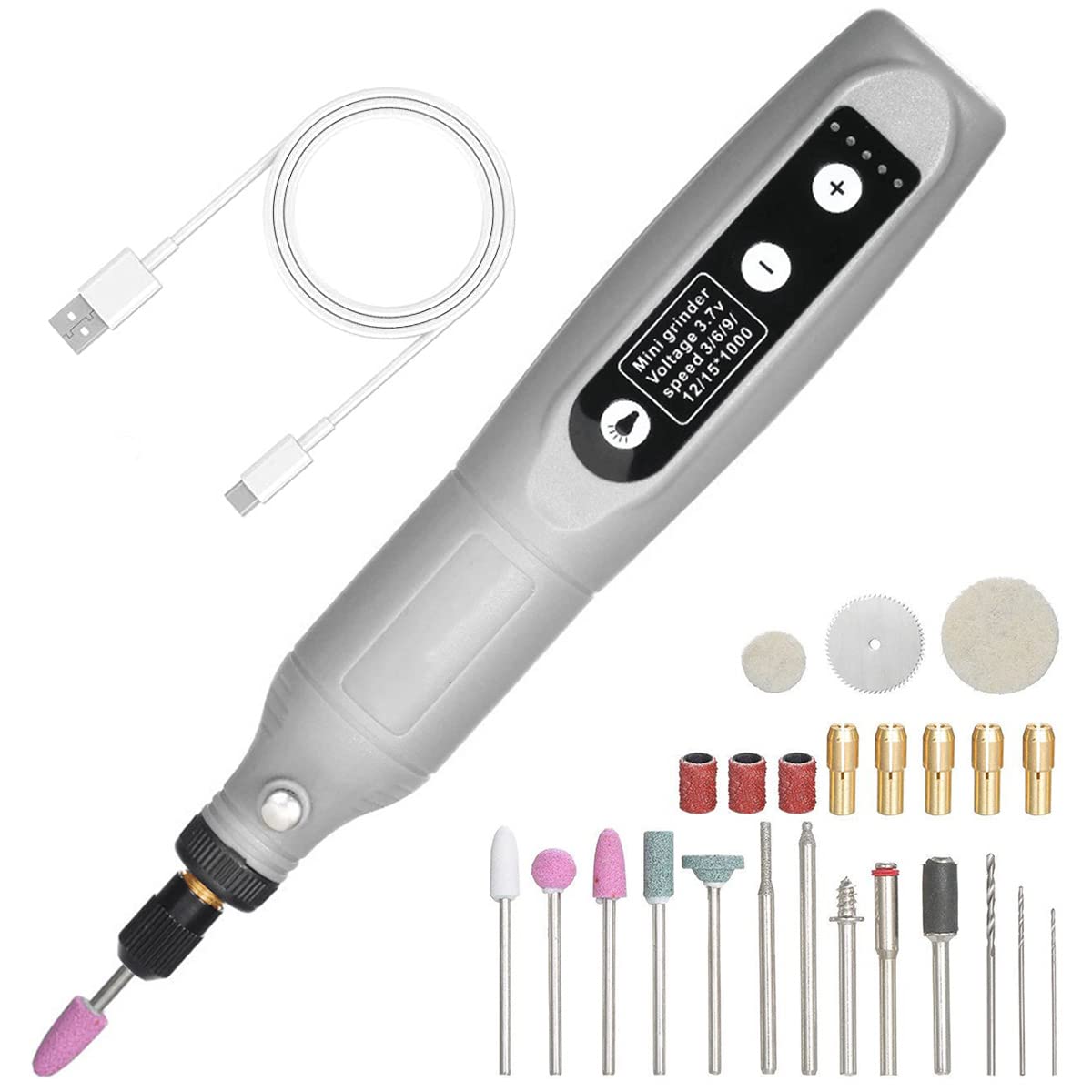 FUYGRCJ Mini Cordless Rotary Tool Kit - 5-Speed USB Rechargeable Electric Grinder with LED Light for DIY, Crafting, Jewelry Making & Home Repair (Grey)