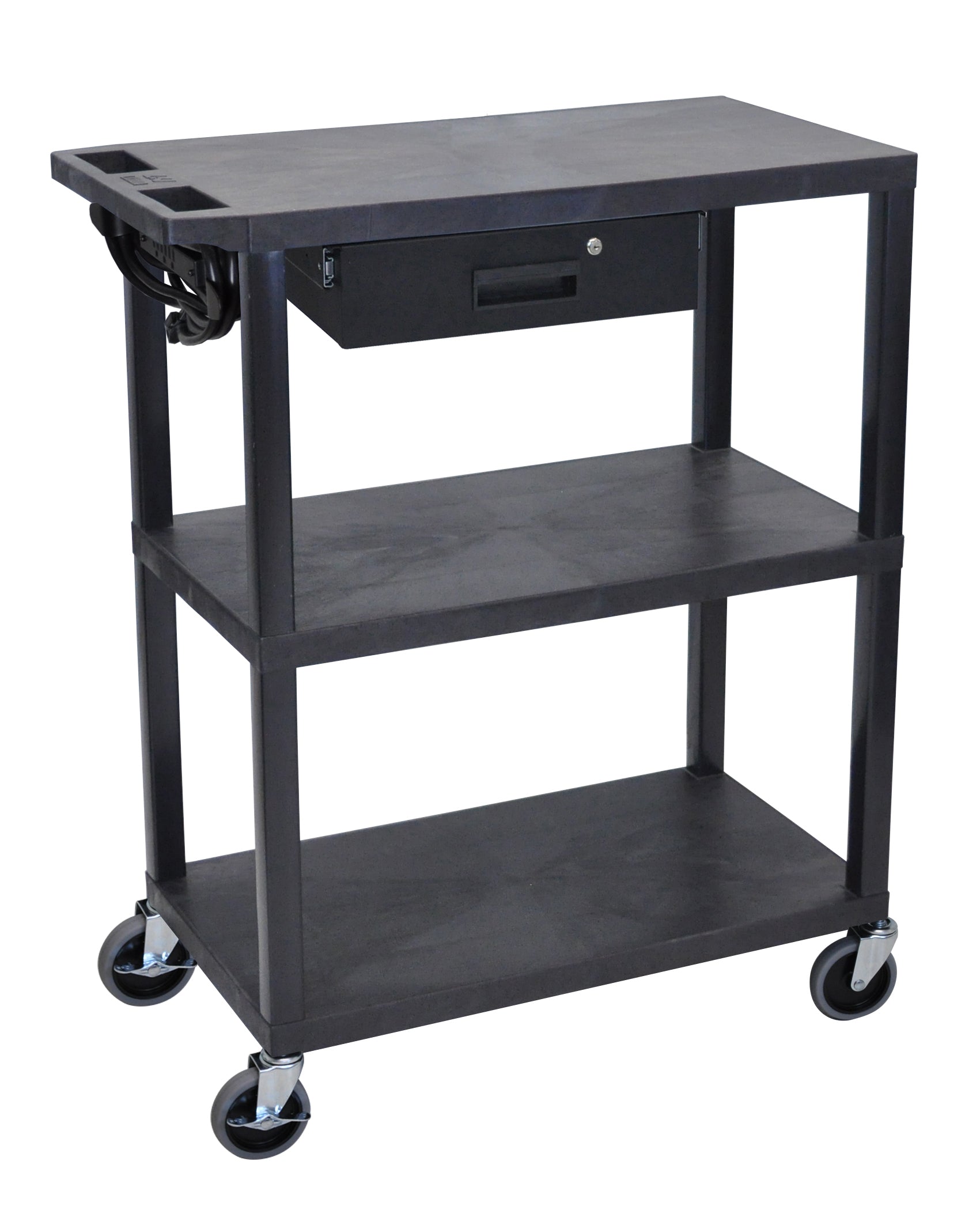Luxor 3-Tier Flat Shelves with Drawer & Electric Black Display Station - Perfect for Office Organization, Retail Merchandising & Home Storage Solutions