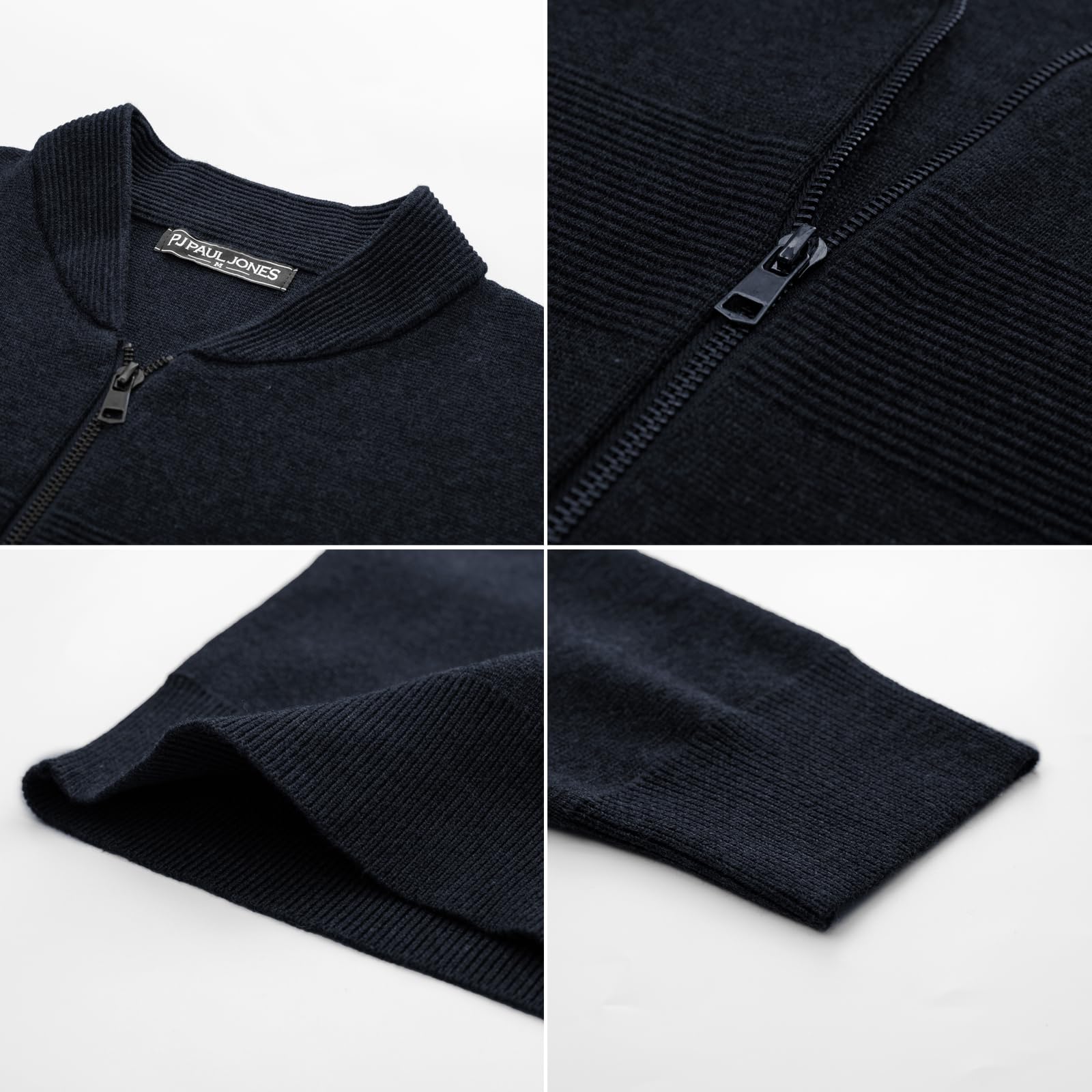 PJ PAUL JONES Men's Full Zip Cardigan Sweater - Stand Collar Regular Fit Knit Pullover for Casual Wear & Office Outfits | Cozy Winter Layering & Autumn Fashion Essential
